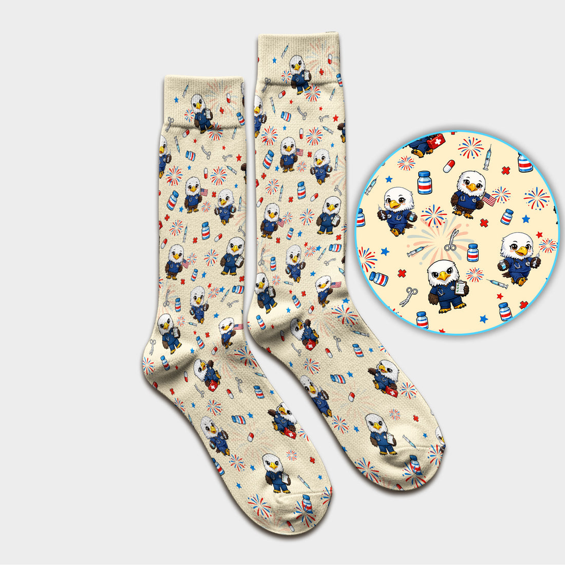 Patriotic Nurse Eagle Fireworks Medical Pattern Sock, Breathable Fabrics Medical Uniform