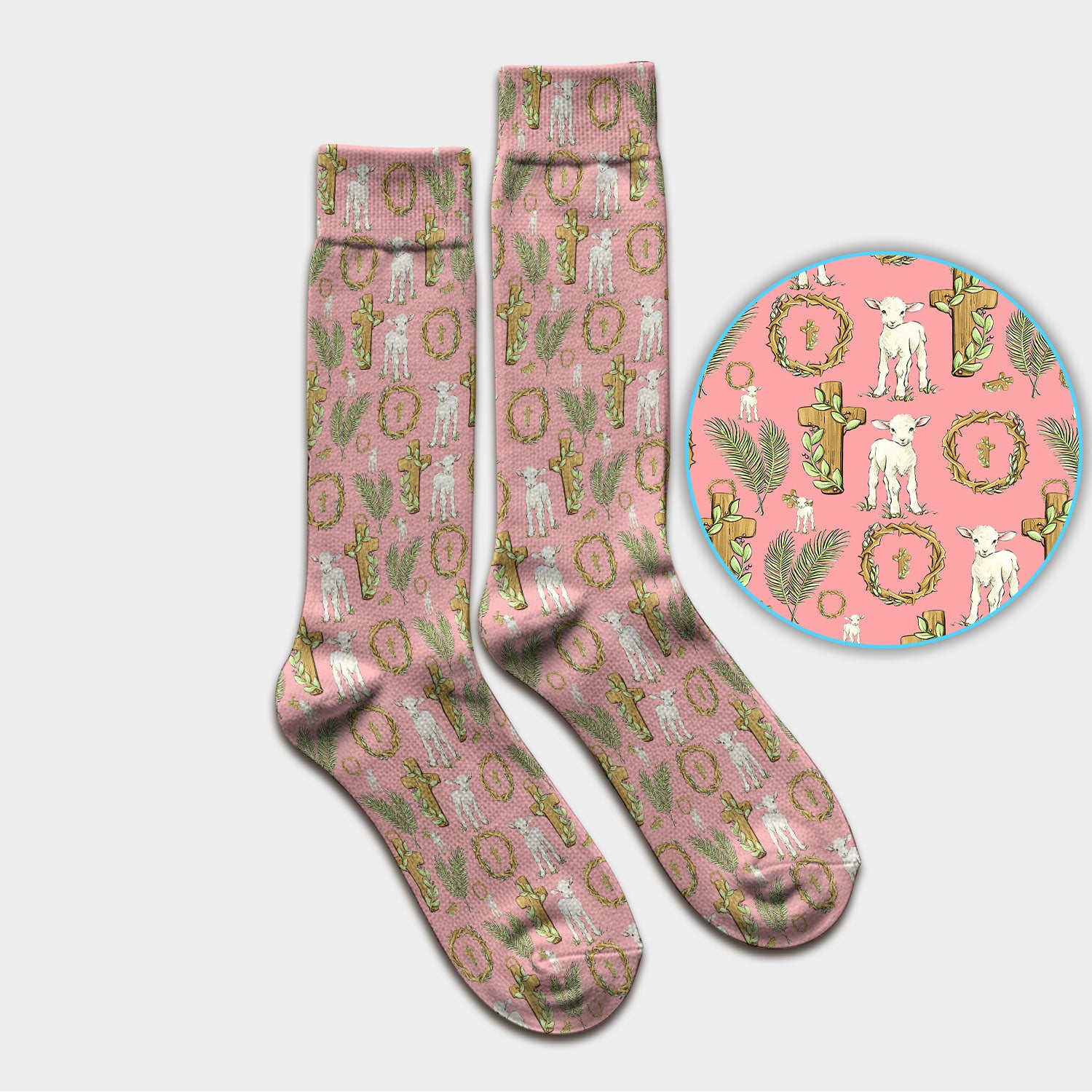 Faith Lamb Cross Pattern Medical Socks, Adult Socks for Men and Women