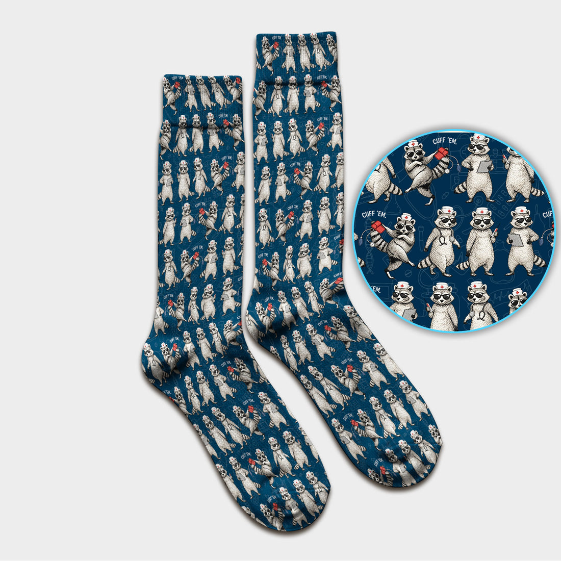 Funny Raccoon Nurse Pattern Socks, Socks for Nurse Doctor