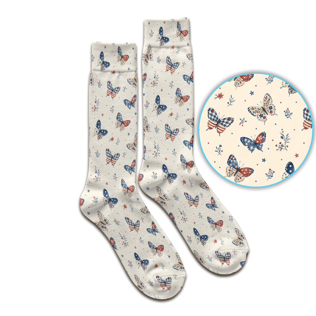 Fourth Of July Butterfly Print Socks, Adult Socks for Men and Women
