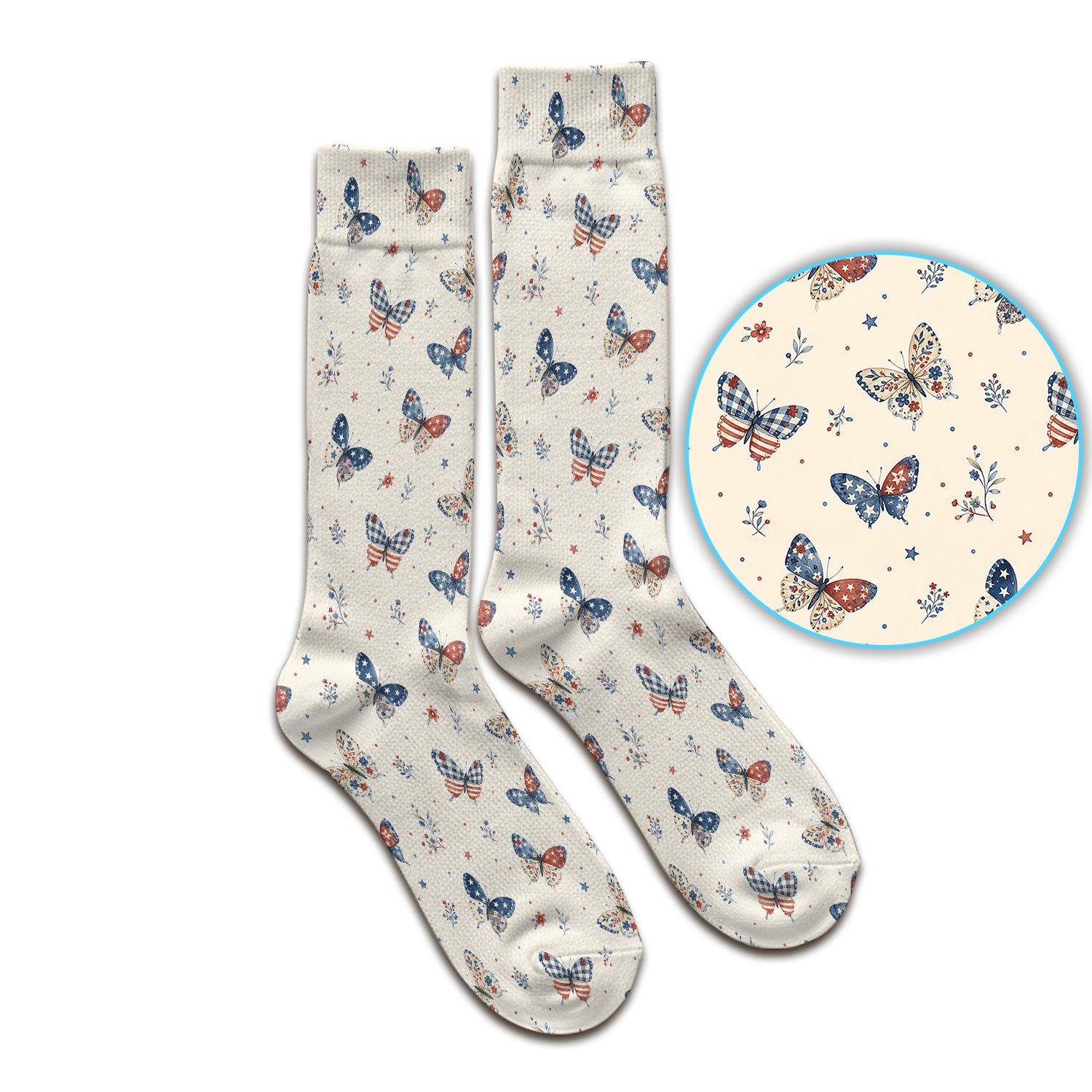 Fourth Of July Butterfly Print Socks, Adult Socks for Men and Women