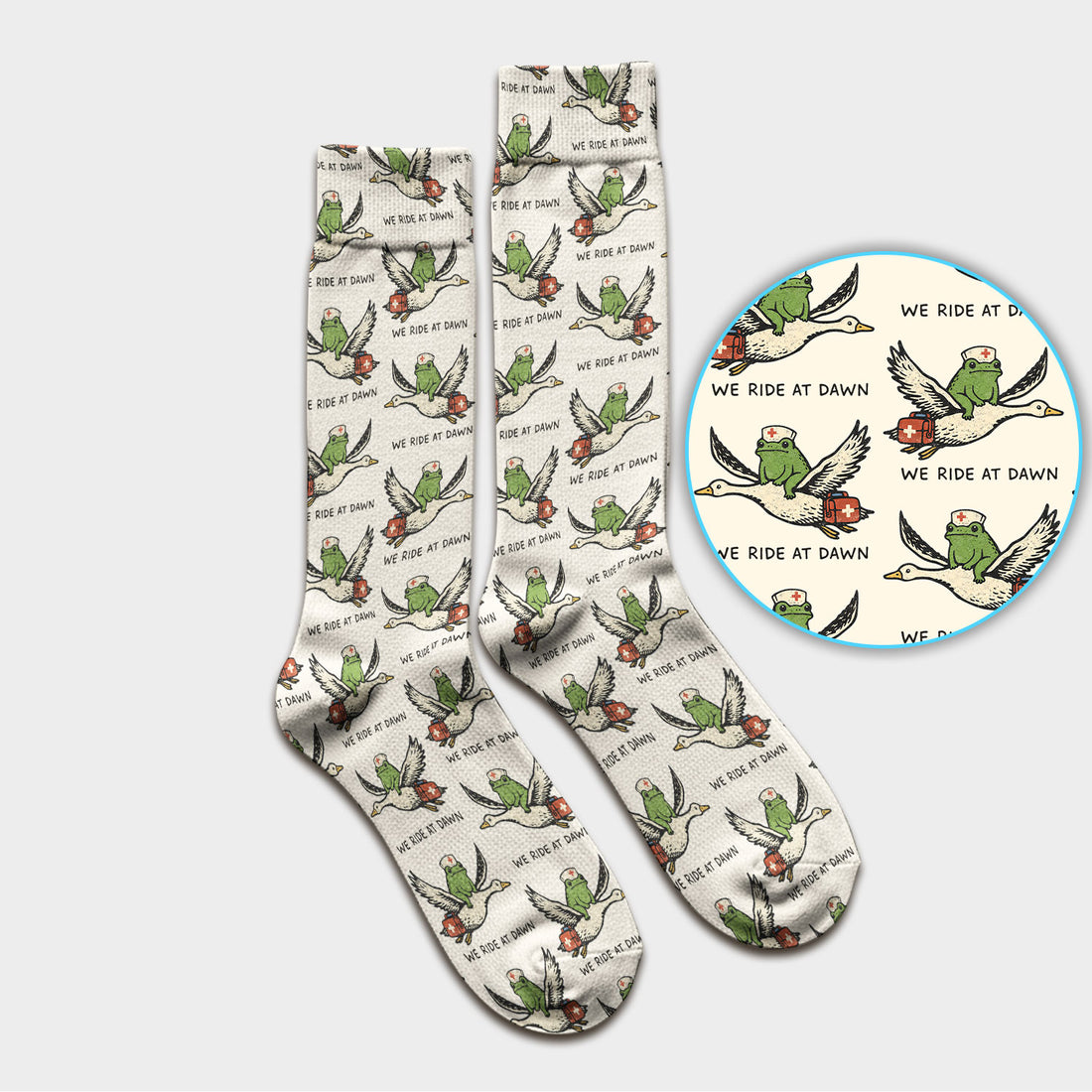 Funny Frog Riding Goose Nurse Pattern Socks, Breathable Fabrics Medical Uniform