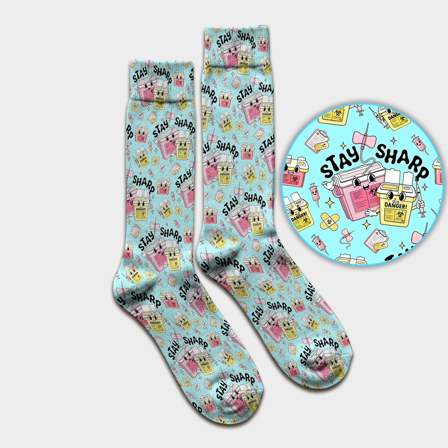 Stay Sharp Nurse Scrub Socks, Cute Medical Pattern Scrubs, Breathable Fabrics Nursing Uniform