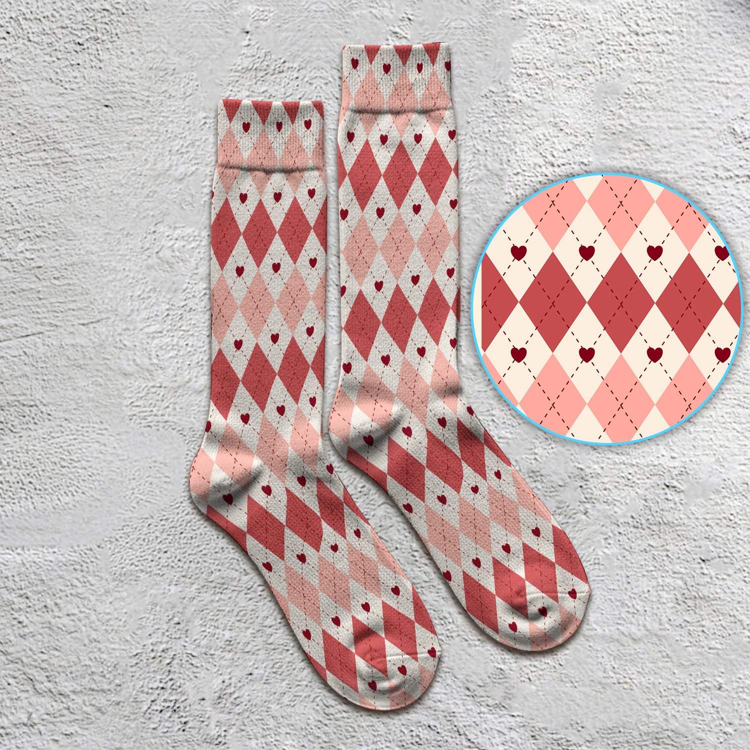 Red Argyle Plaid Pattern Socks, Adult Socks for Men and Women