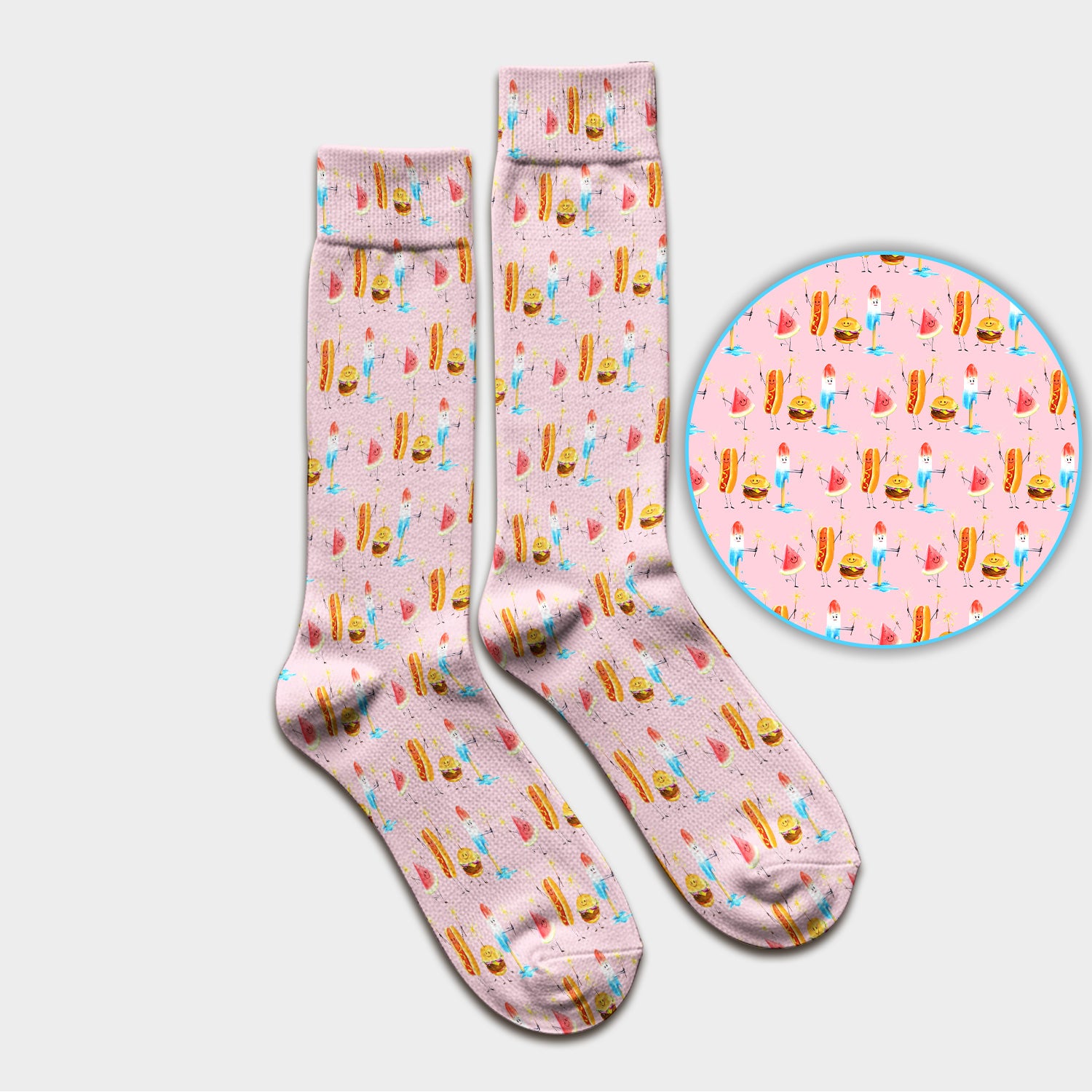 Funny Summer Food Icons Pattern Socks, Breathable Fabrics Medical Uniform
