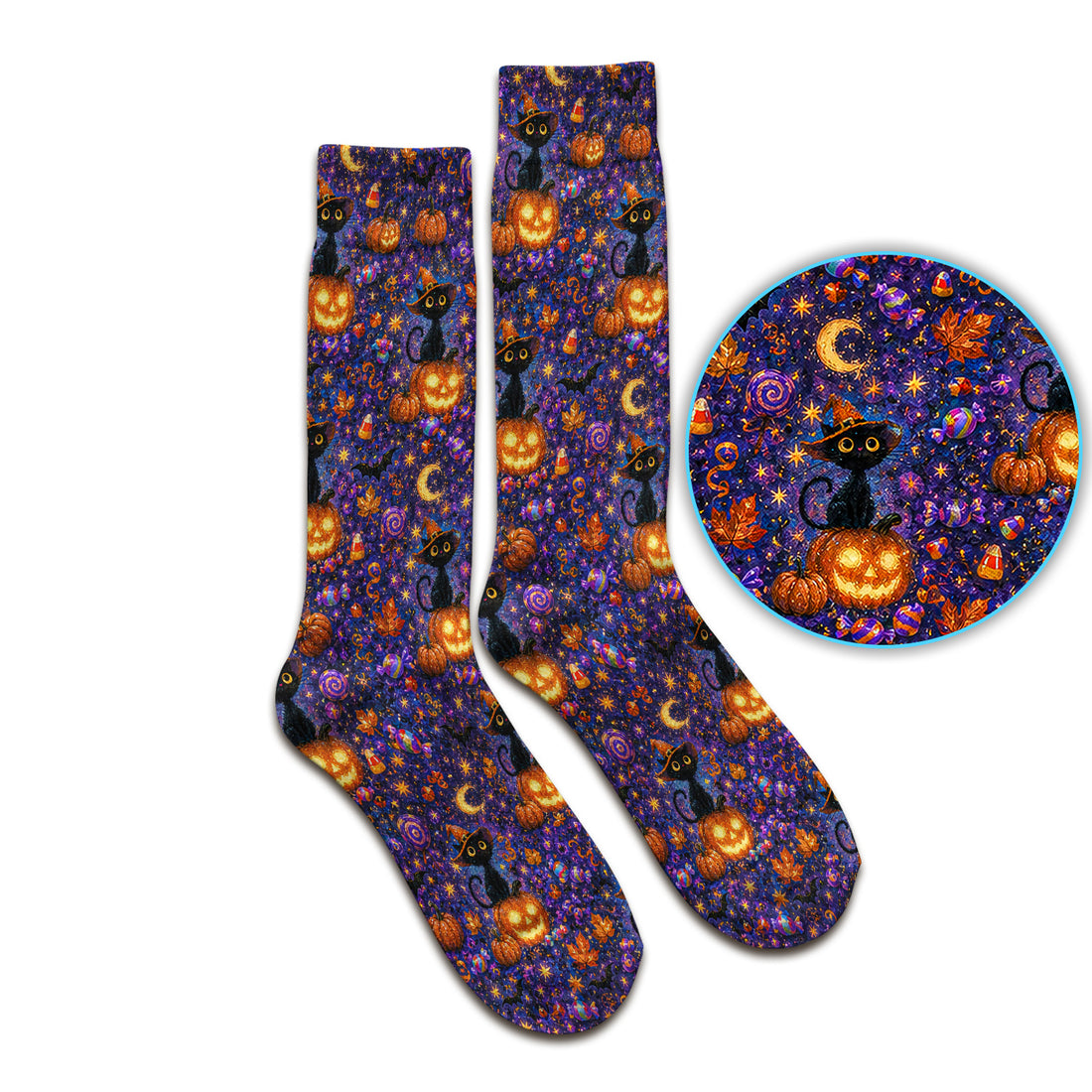 Mystical Halloween Witch Cat Socks, Adult Socks for Men and Women