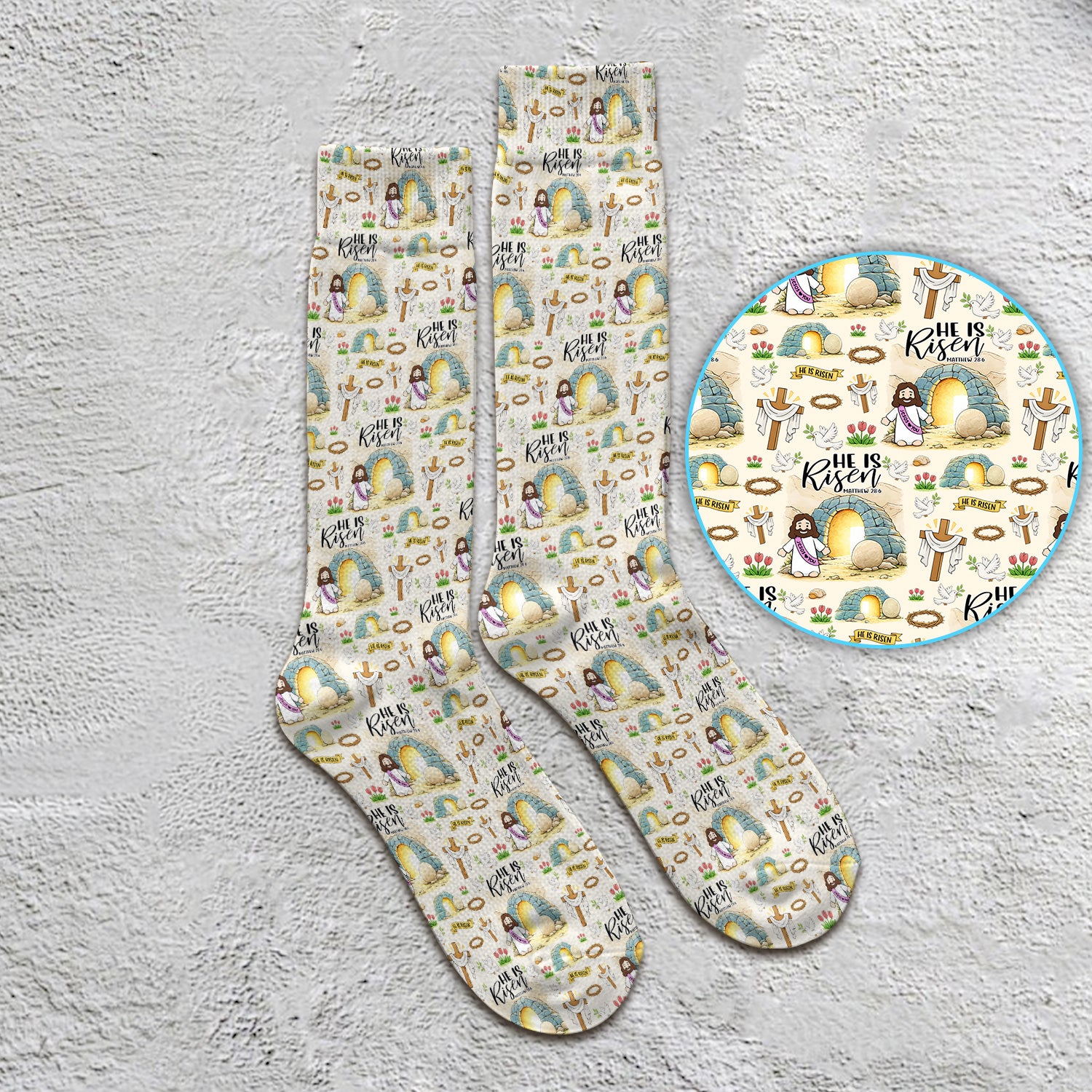 Christian Easter He Is Risen Resurrection Pattern Socks, Socks for Nurse Doctor