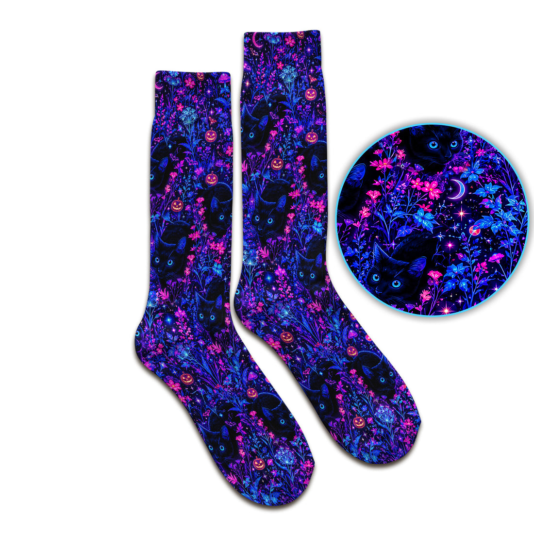 Spooky Black Cat Garden Pattern Socks, Adult Socks for Men and Women