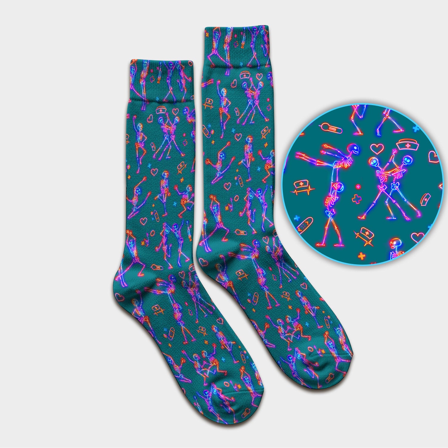 Neon Dancing Skeleton Medical Pattern Socks, Adult Socks for Men and Women