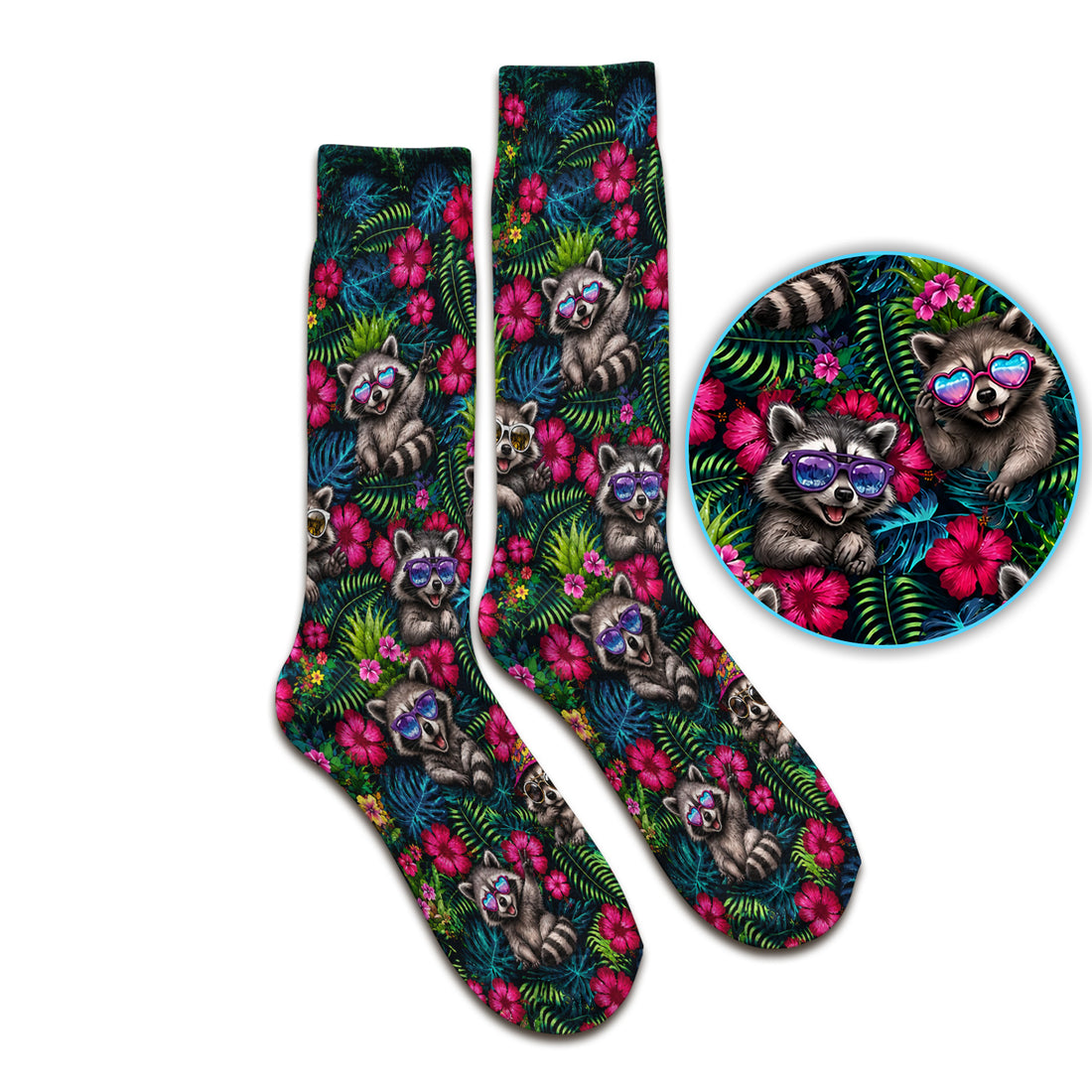 Tropical Raccoon Nurse Floral Pattern Socks, Adult Socks for Men and Women