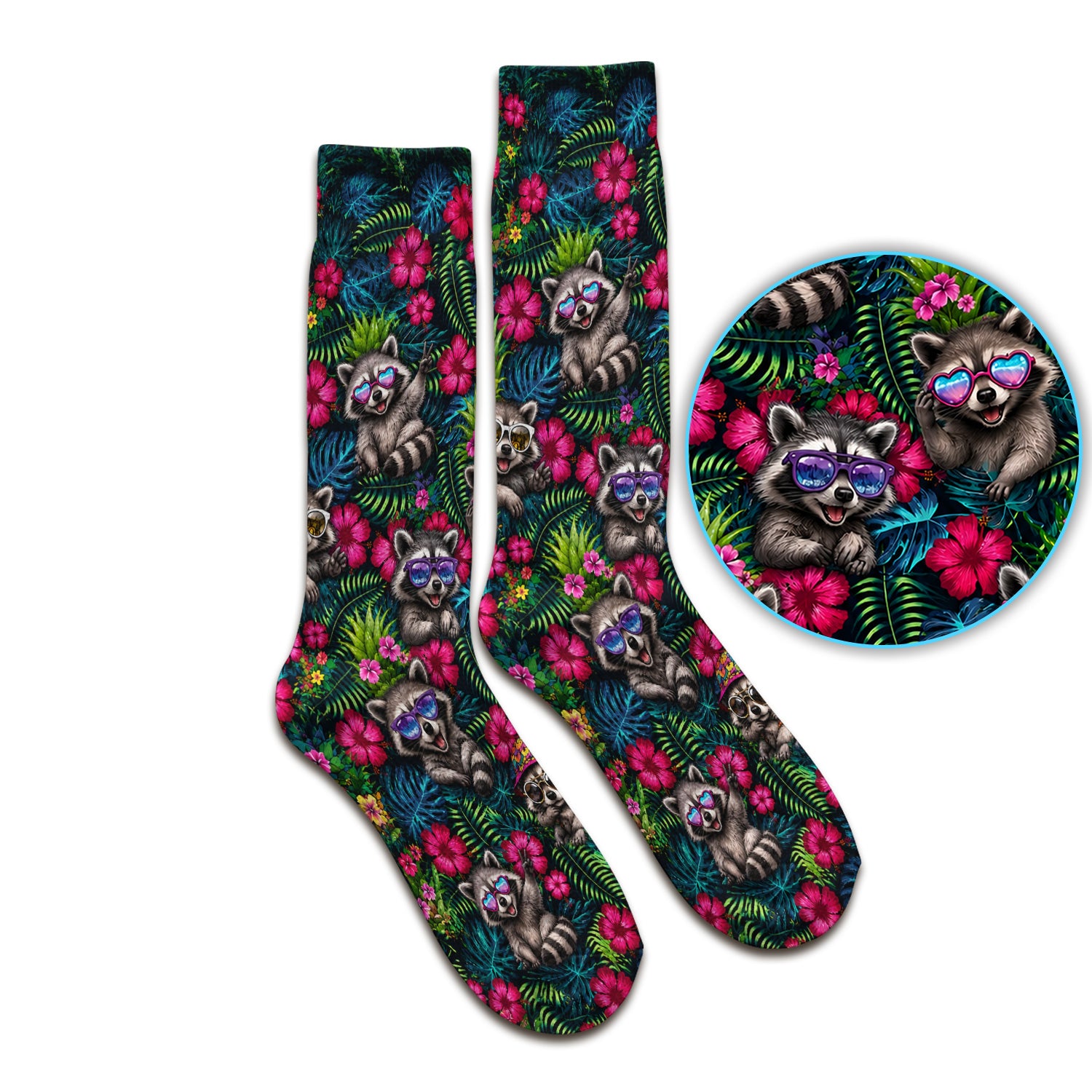 Tropical Raccoon Nurse Floral Pattern Socks, Adult Socks for Men and Women