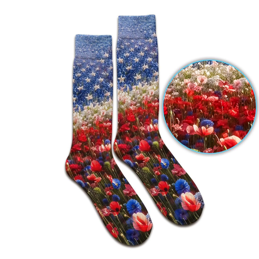 Festive Nurse American Flag Wildflower Field Socks, Adult Socks for Men and Women