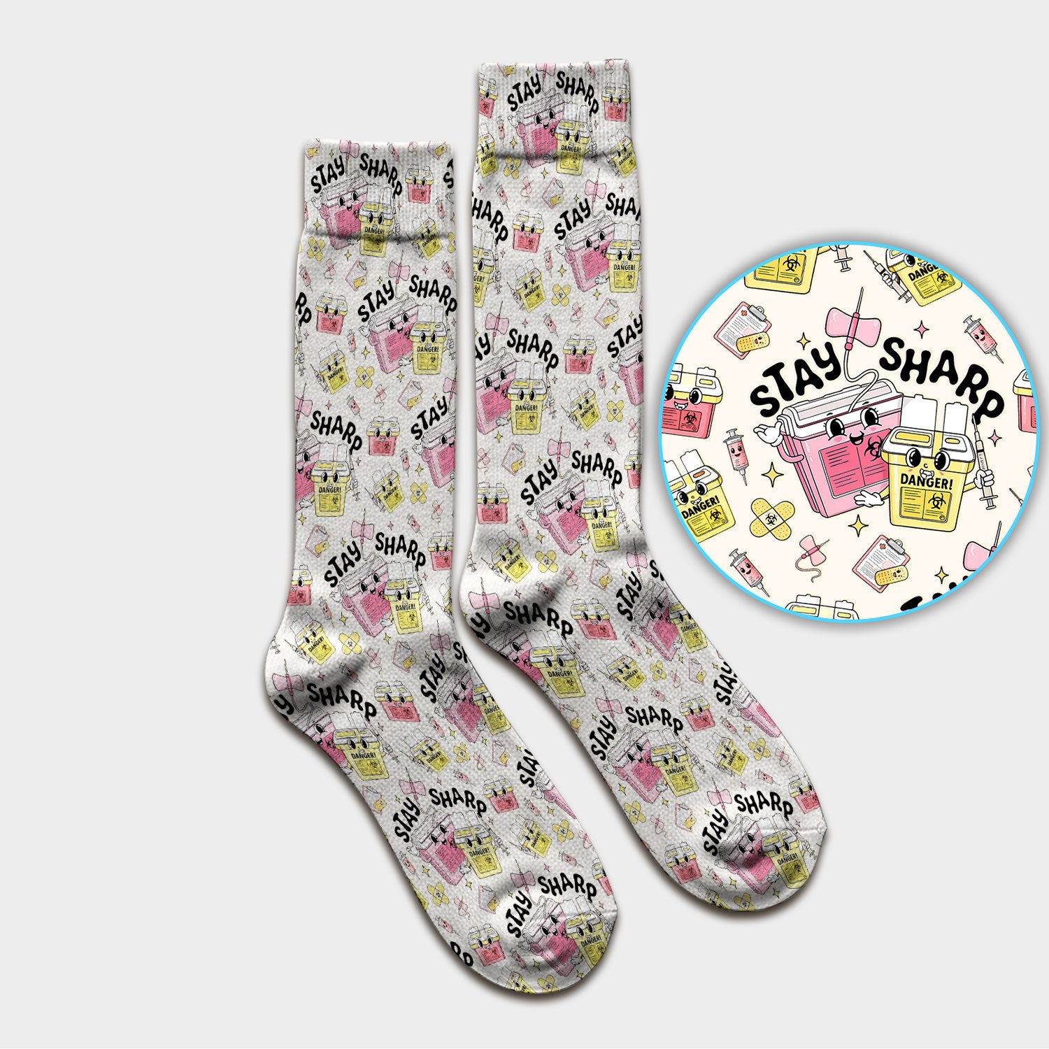 Stay Sharp Nurse Scrub Socks, Cute Medical Pattern Scrubs, Breathable Fabrics Nursing Uniform
