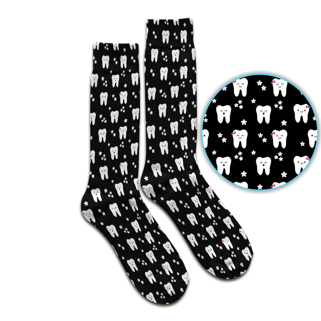 Cute Smiling Tooth And Flowers Socks, Adult Socks for Men and Women