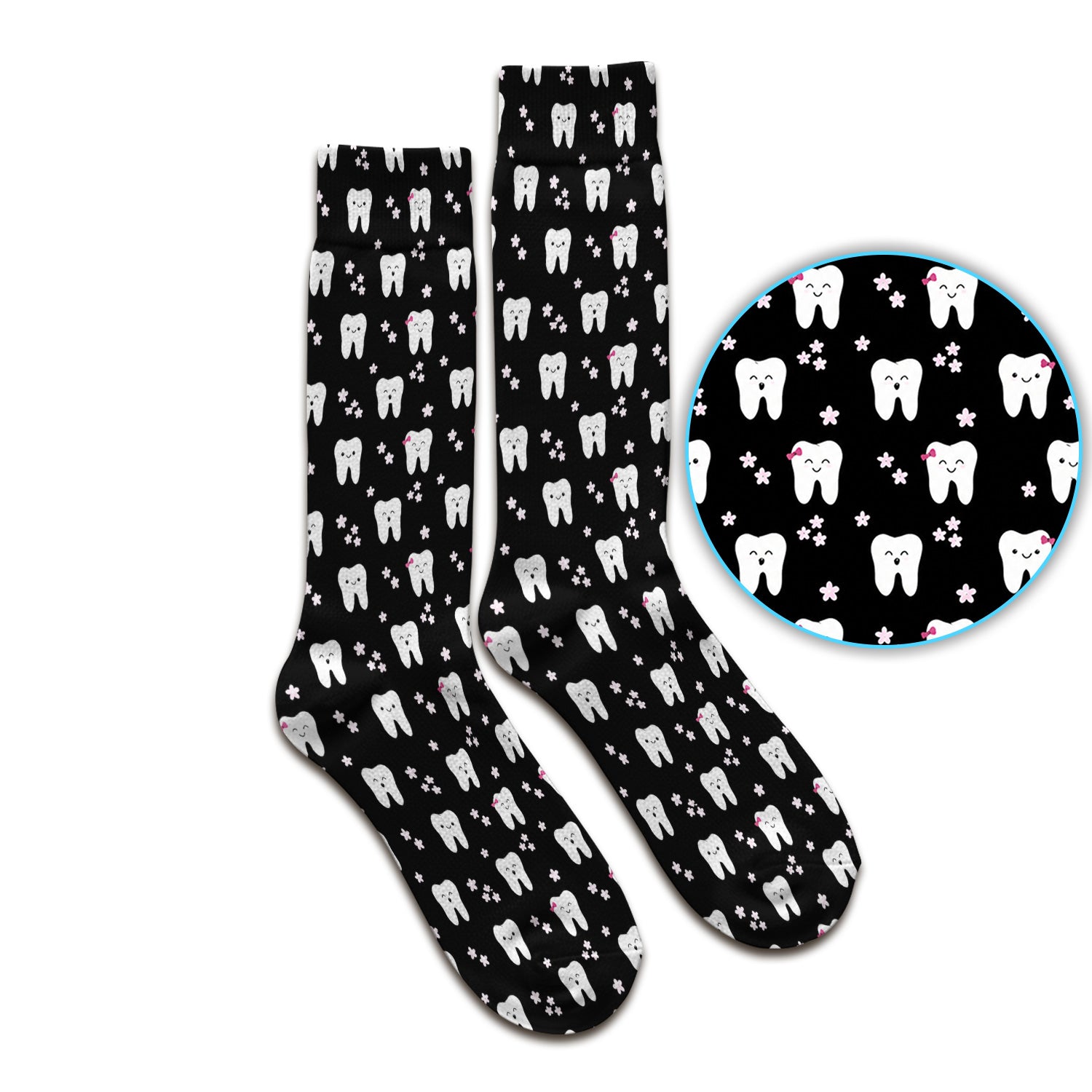 Cute Smiling Tooth And Flowers Socks, Adult Socks for Men and Women