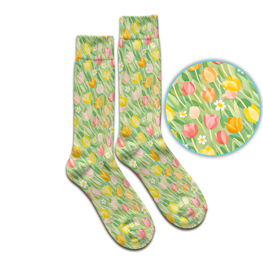 Cheerful Tulip Meadow Print Socks, Socks for Nurse Doctor