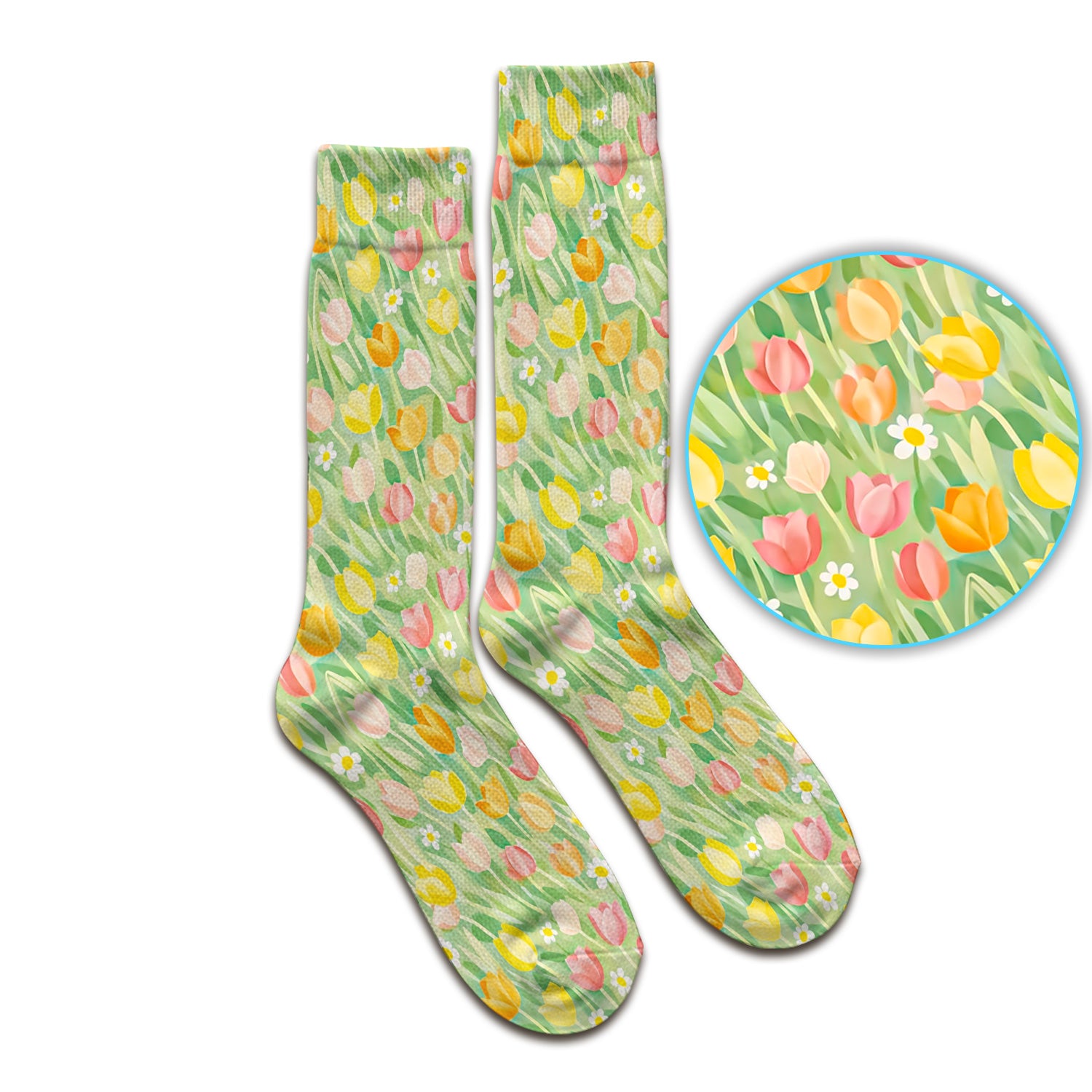 Cheerful Tulip Meadow Print Socks, Socks for Nurse Doctor