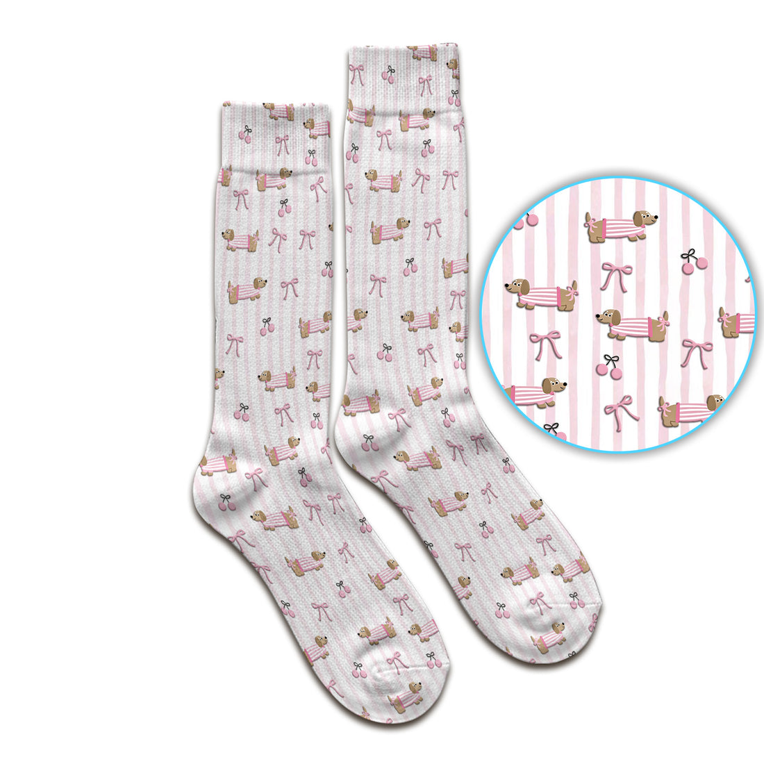Cute Dachshund Pink Stripe Pattern Socks, Socks for Nurse Doctor