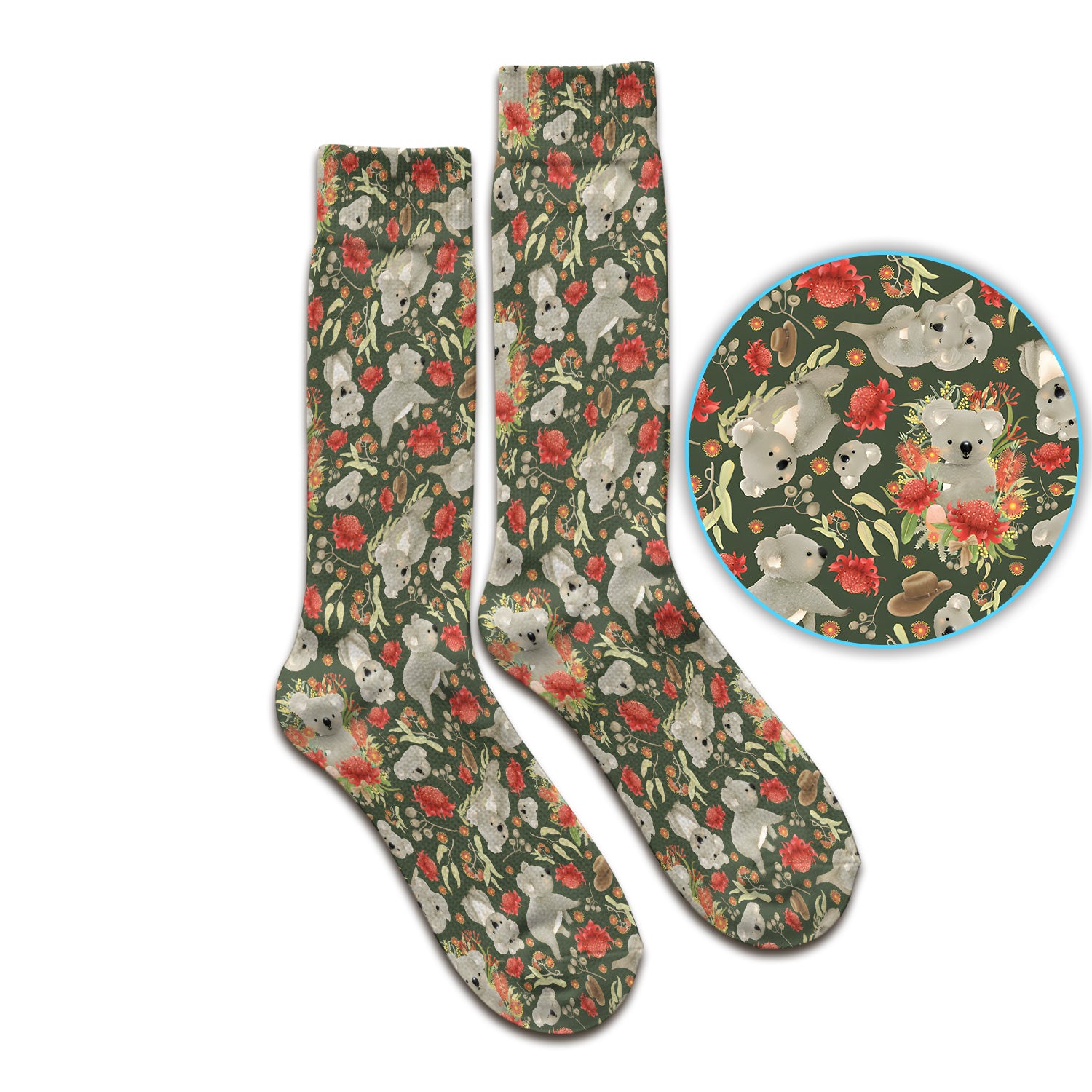 Cute Koala Wildflower Pattern Socks, Adult Socks for Men and Women