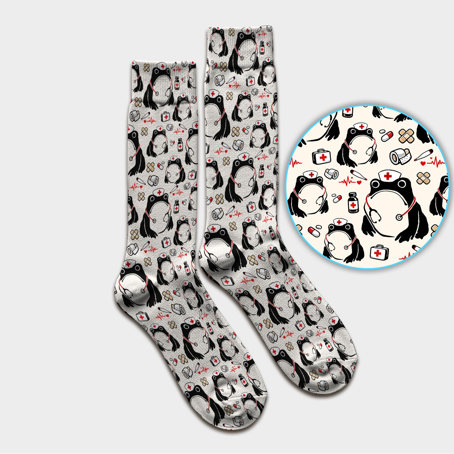 Cute Frog Nurse Medical Pattern Socks, Breathable Fabrics Medical Uniform