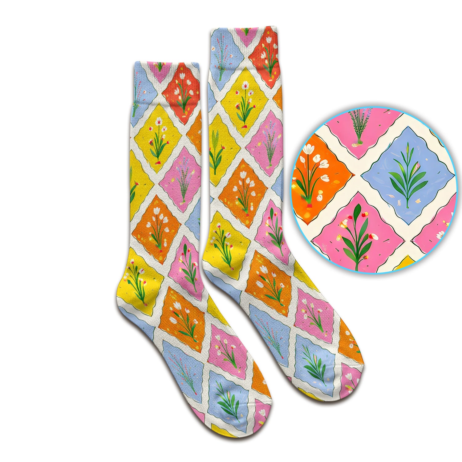 Cute Colorful Floral Tile Pattern Socks, Socks for Nurse Doctor
