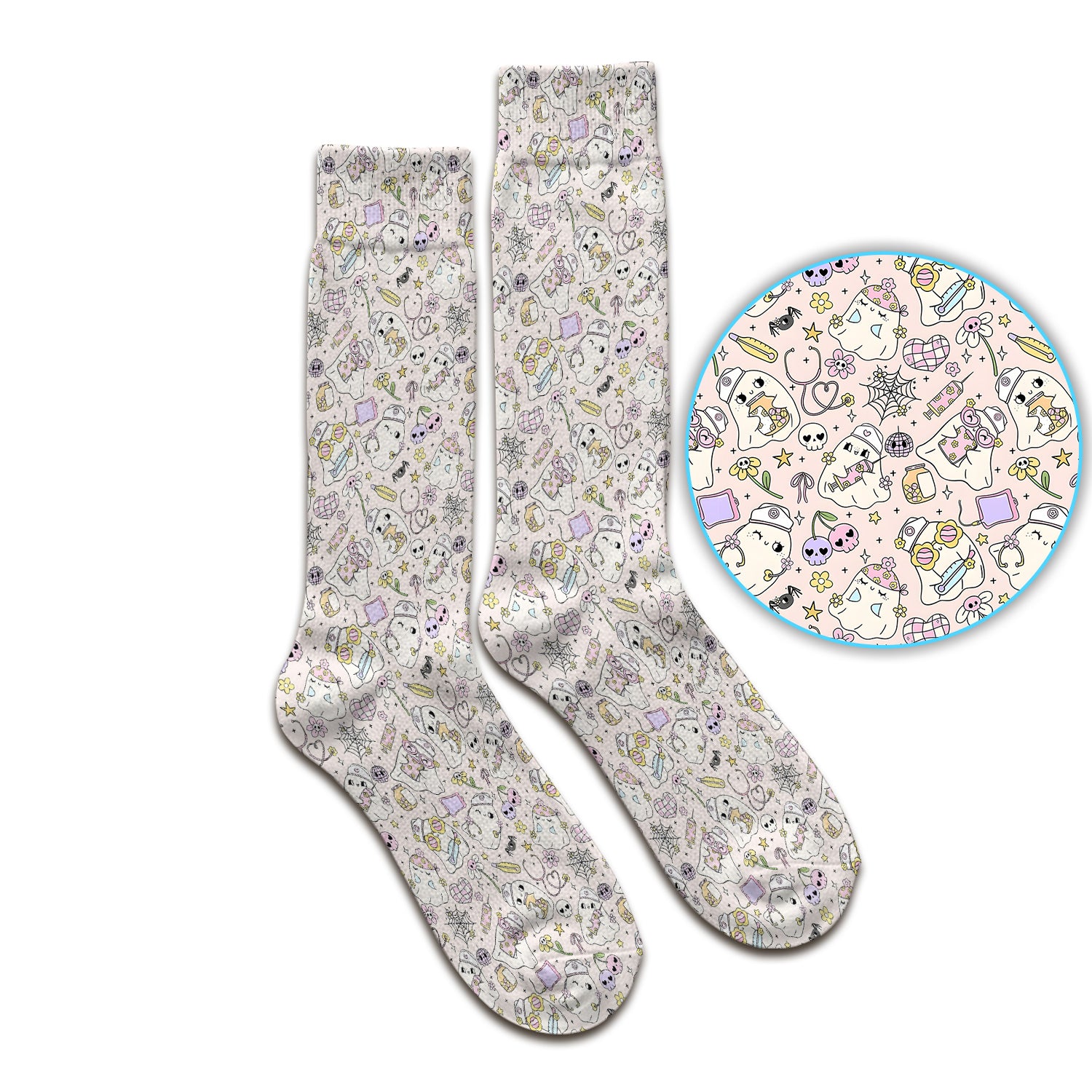 Cute Halloween Nurse Ghosts Pattern Socks, Adult Socks for Men and Women