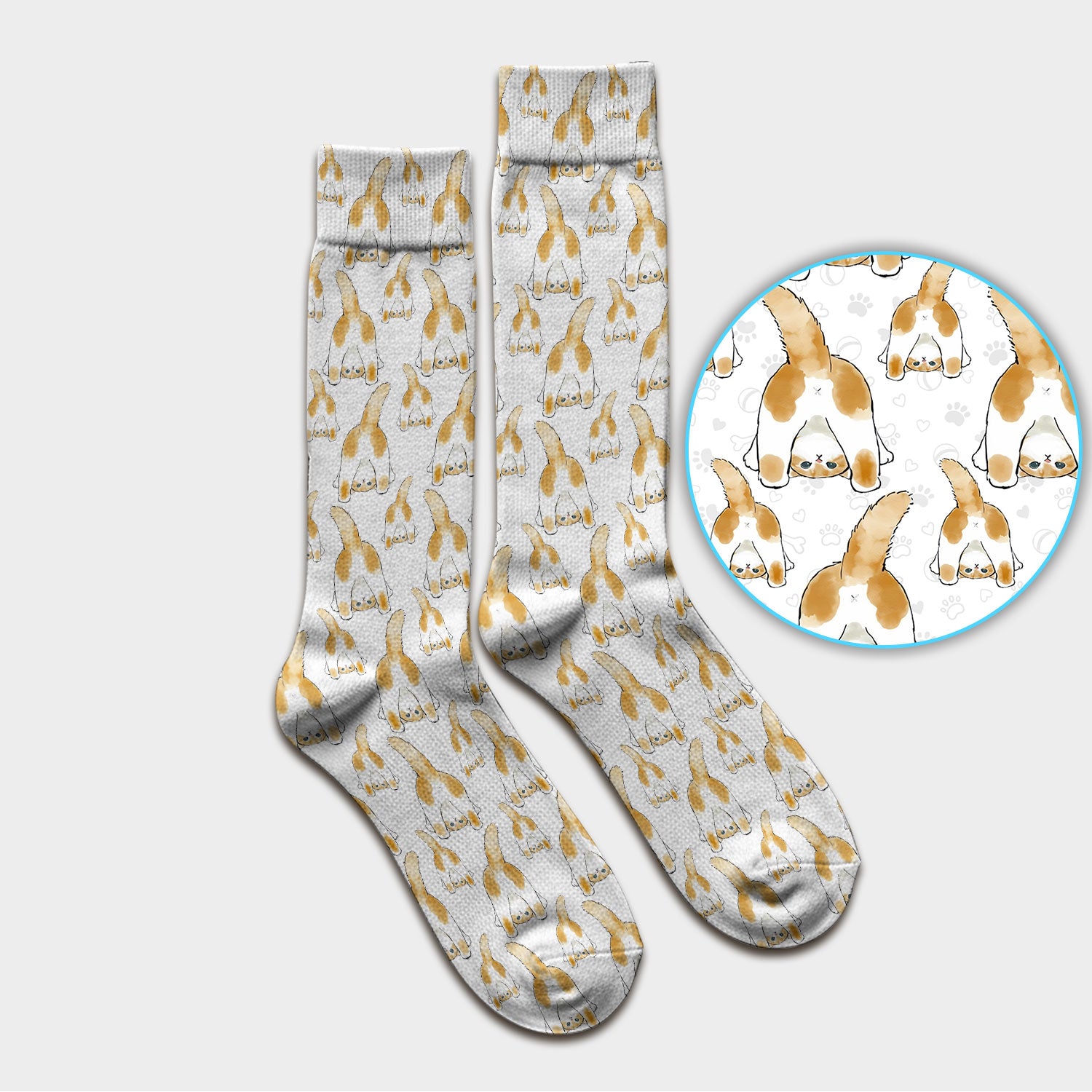 Cute Cat Butt Nurse Scrub Socks, Cat Pattern Medical Sock For Pet Lover, Breathable Fabrics Nursing Uniform