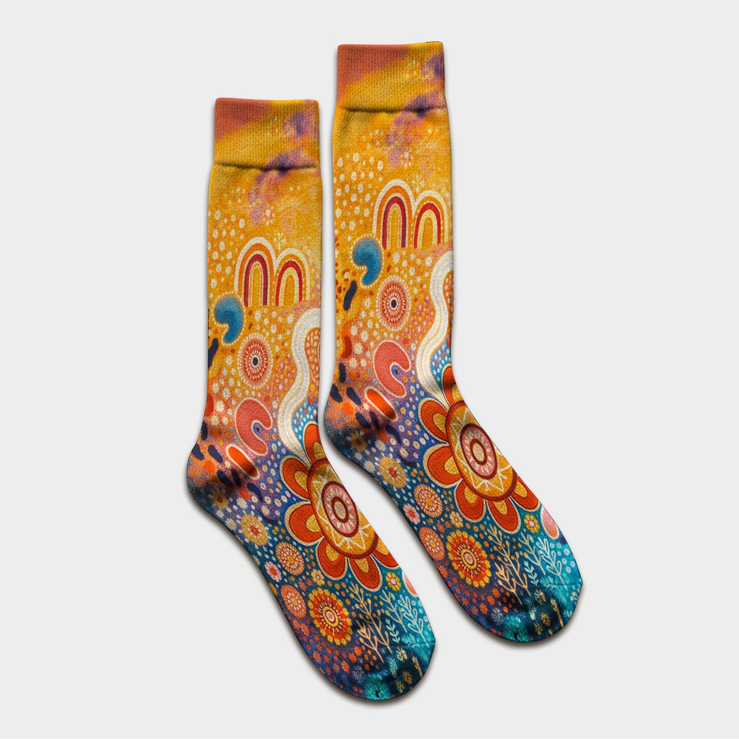Australian Dot Art Inspired Scrub Socks, Artistic Boho Pattern Nurse Sock, Comfortable Scrubs For Nursing
