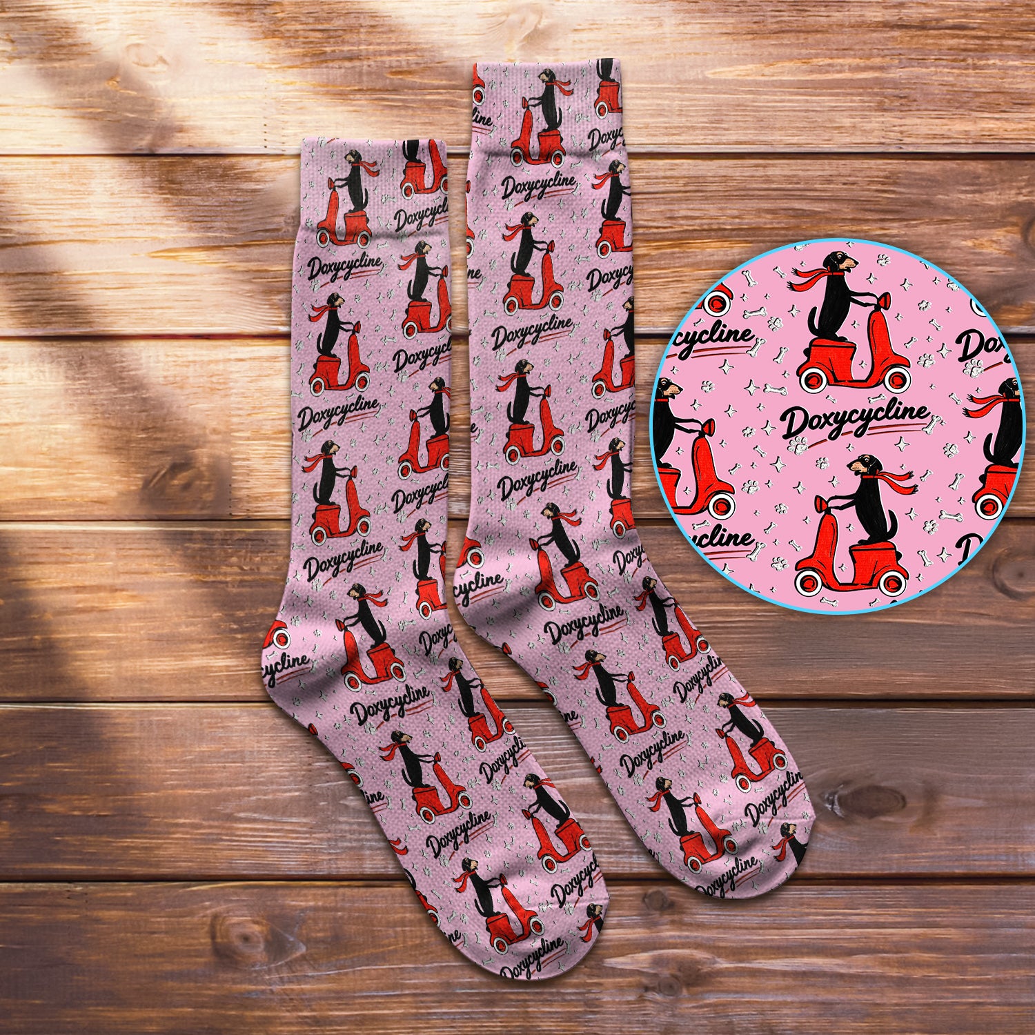 Funny Dachshund Riding Scooter Doxycycline Socks, Socks for Nurse Doctor