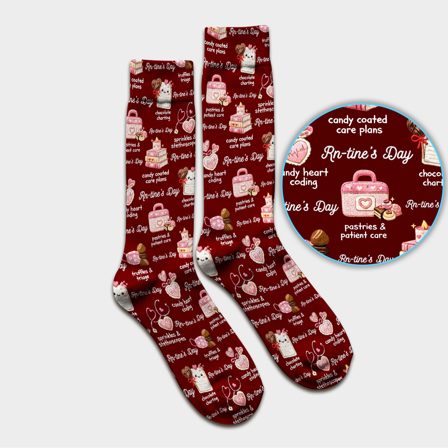 RN Sweets Valentine Stethoscope Socks, Breathable Fabrics Medical Uniform