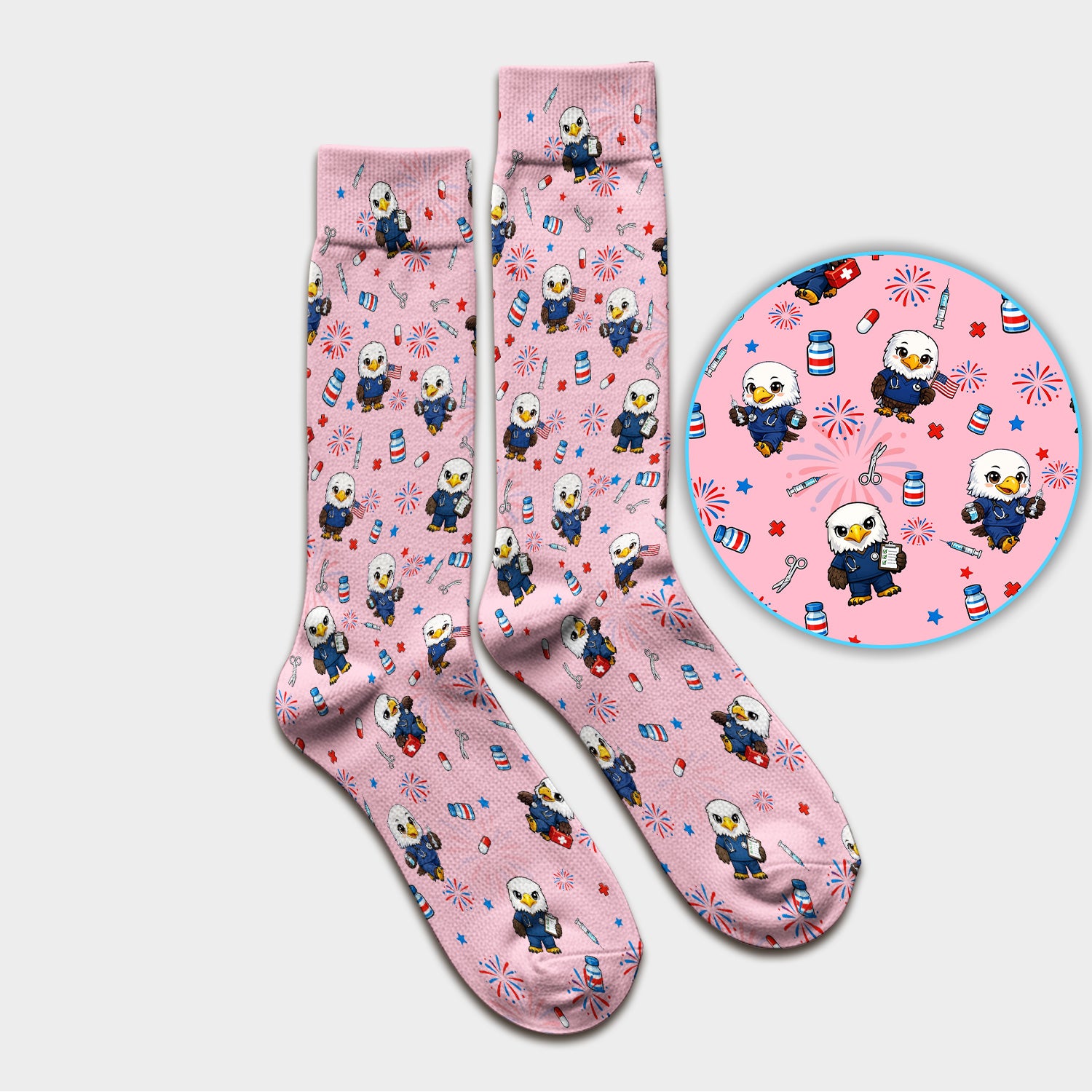 Patriotic Nurse Eagle Fireworks Medical Pattern Sock, Breathable Fabrics Medical Uniform
