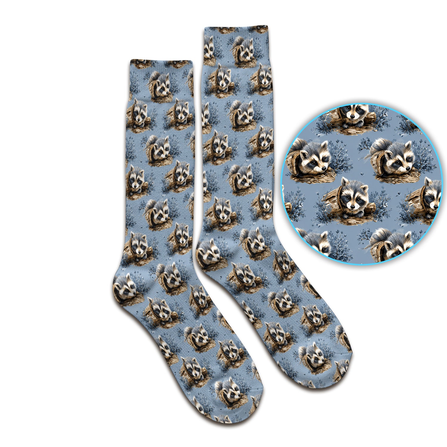 Cute Raccoon In Log Pattern Socks, Adult Socks for Men and Women