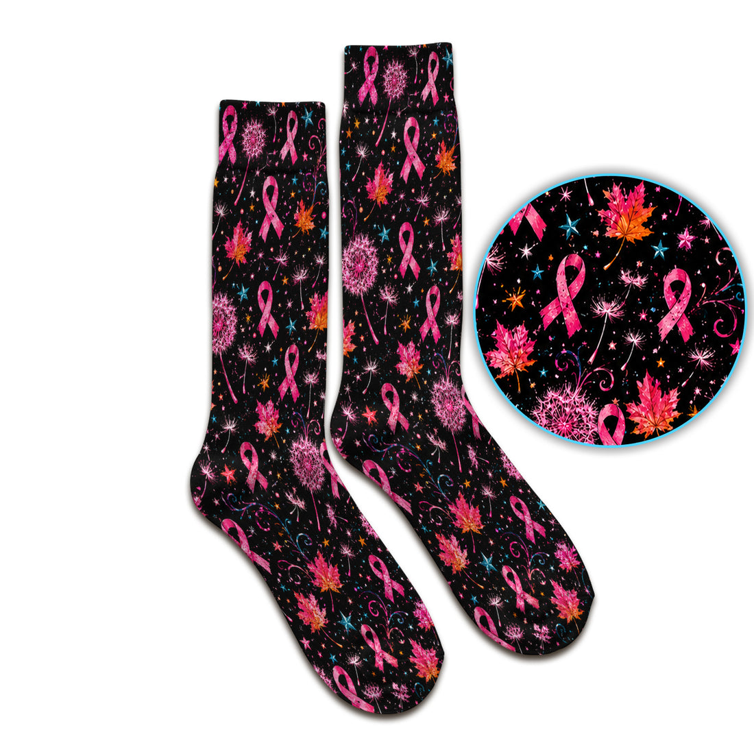 Breast Cancer Awareness Pink Ribbon Fall Socks, Adult Socks for Men and Women