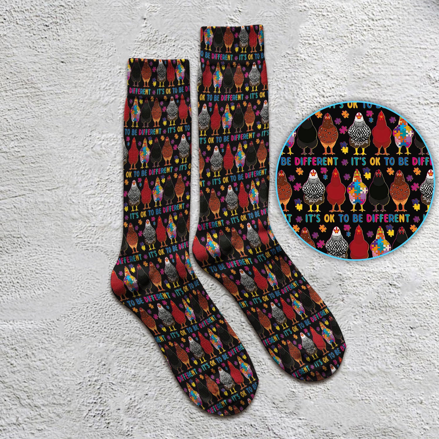 Autism Chicken It’s OK to Be Different Print Socks, Breathable Fabrics Medical Uniform
