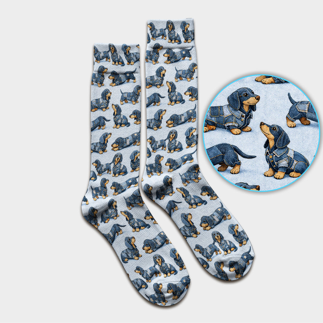 Denim Dachshund Dog Pattern Socks, Socks for Nurse Doctor