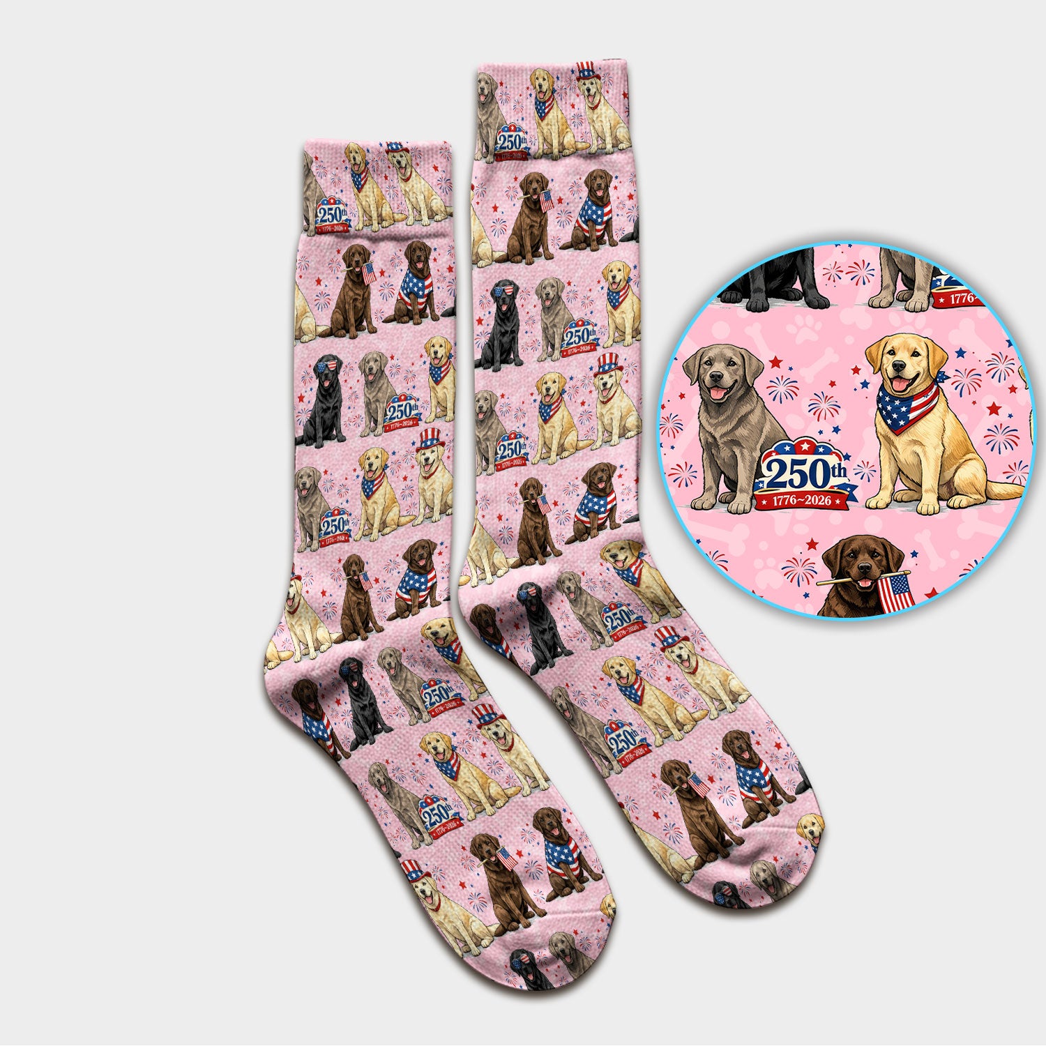 4th of July Labrador Dog Patriotic Print Socks, Breathable Fabrics Medical Uniform