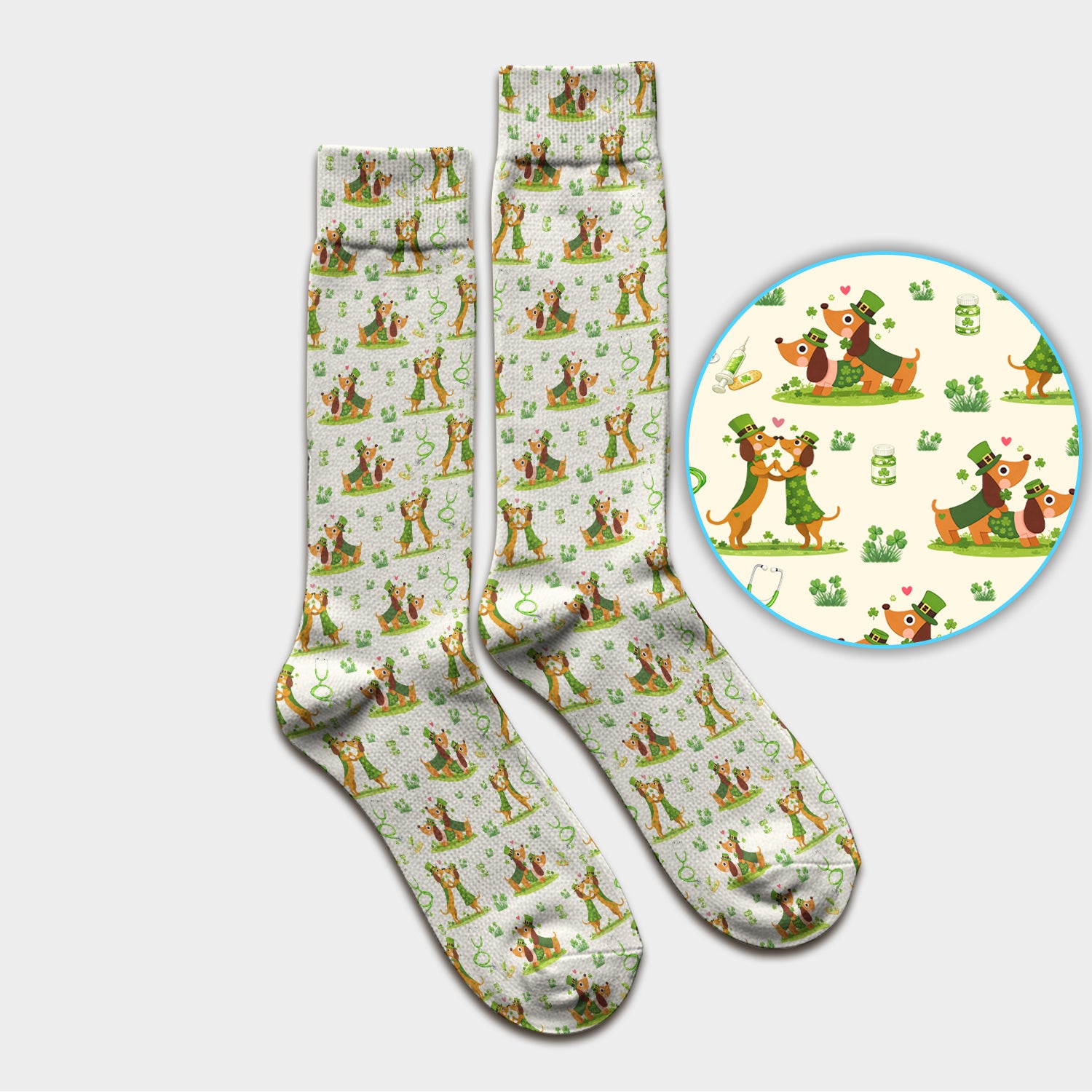 Valentine Dog Nurse Heart Design Socks, Fun Medical Pattern, Adult Socks for Men and Women