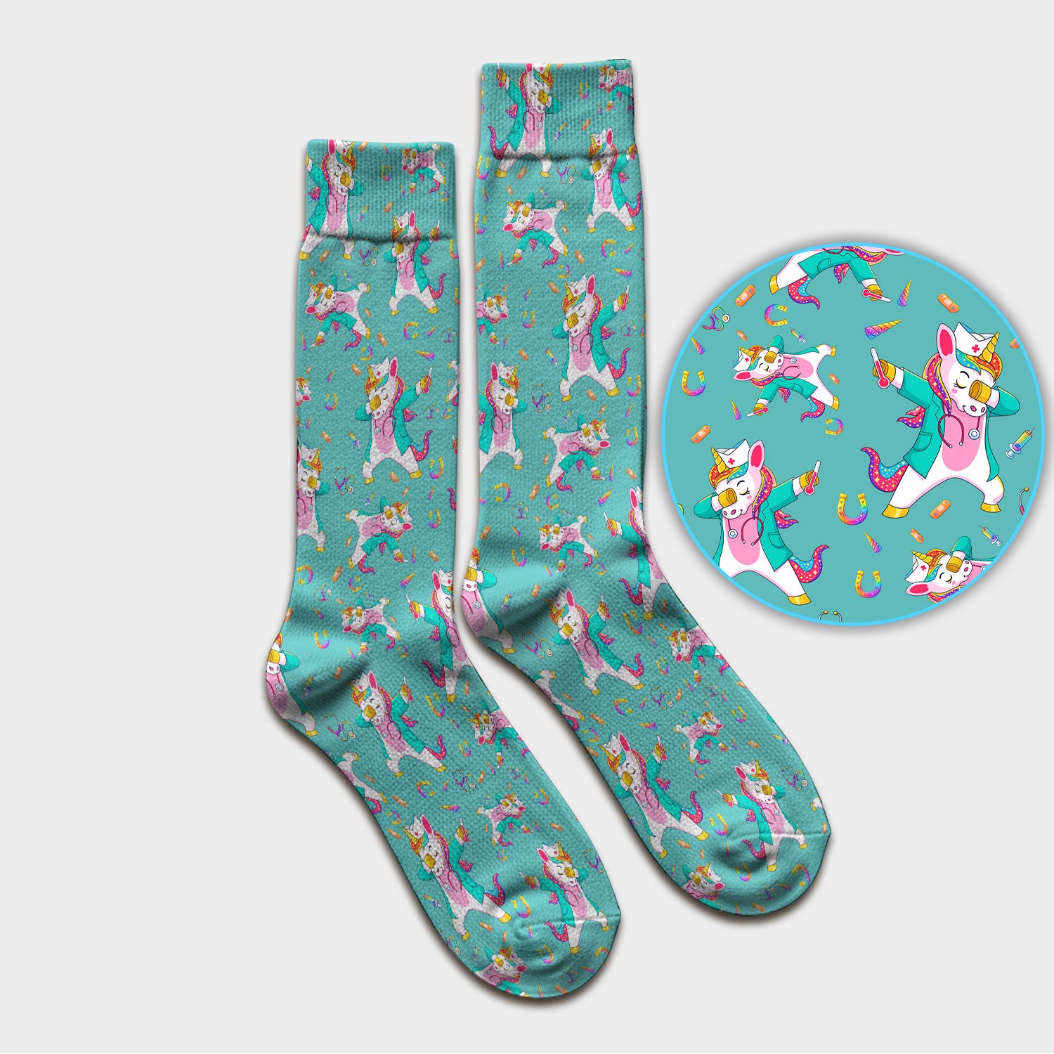 Cute Unicorn Nurse Dance Pattern Socks, Breathable Fabrics Medical Uniform
