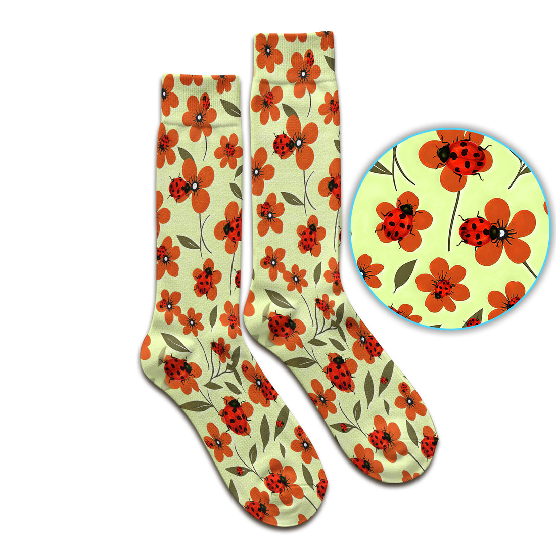 Ladybug on Orange Floral Garden Pattern Socks, Breathable Fabrics Medical Uniform