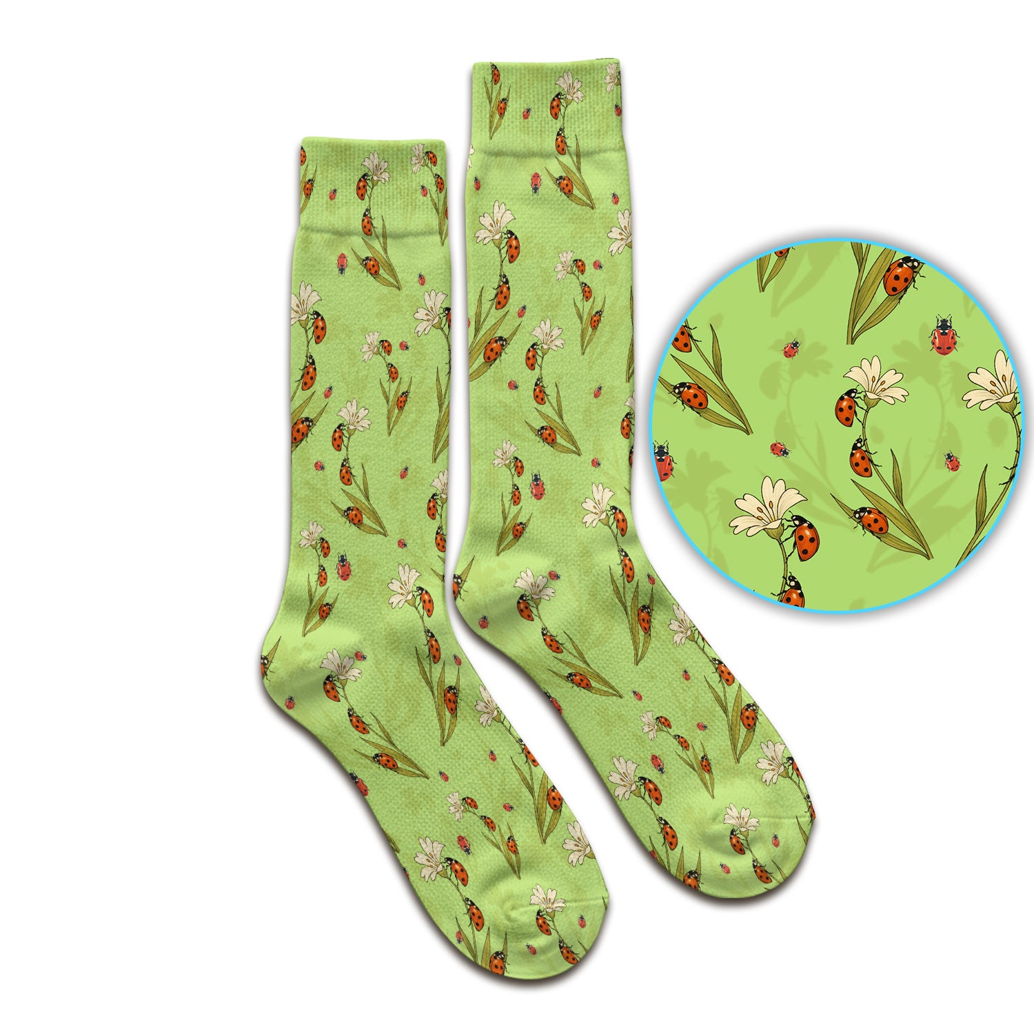 Fresh Daisy Ladybug Garden Pattern Socks, Breathable Fabrics Medical Uniform