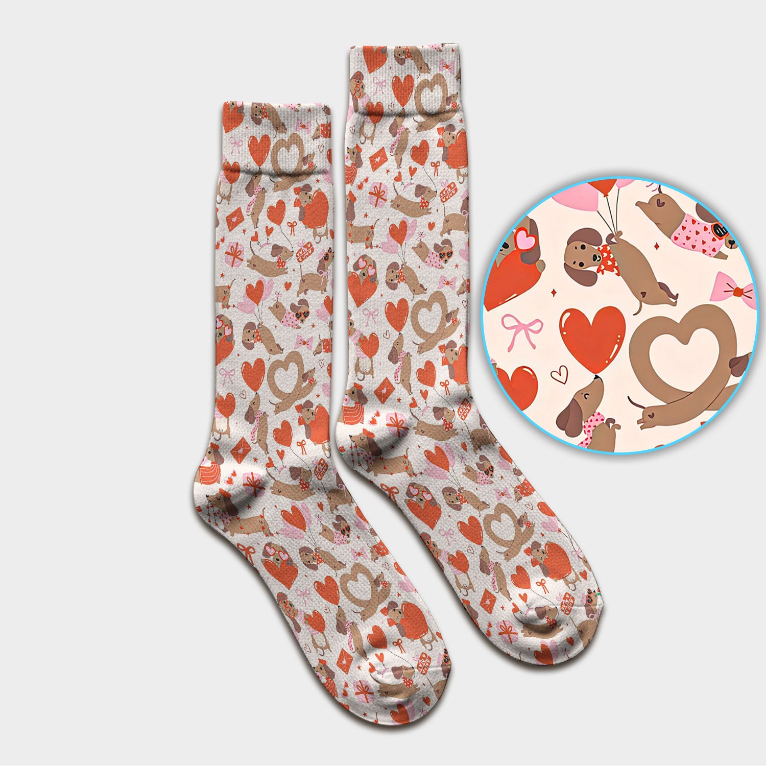 Cute Dachshund Valentine Medical Pattern Socks, Breathable Fabrics Medical Uniform
