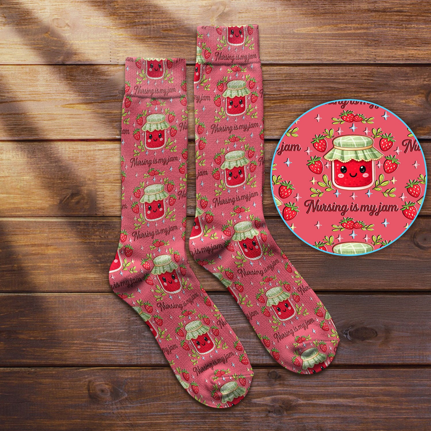 Cute Strawberry Jam Nurse Pattern Socks, Breathable Fabrics Medical Uniform