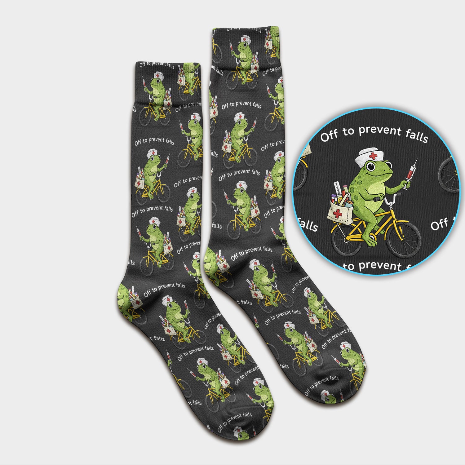 Cute Frog Riding Bike With Funny Quote Socks, Breathable Fabrics Medical Uniform