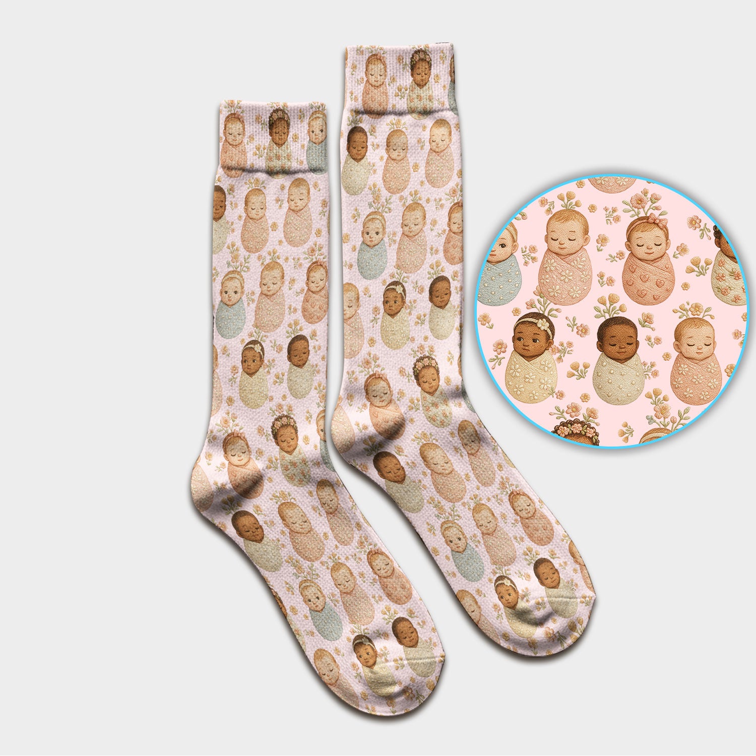 Sweet Newborn Baby Floral Print Medical Socks, Breathable Fabrics Medical Uniform