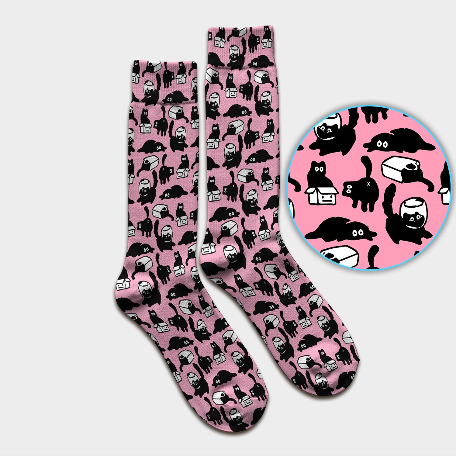 Dark Playful Cat Cartoon Pattern Medical Socks, Socks for Nurse Doctor