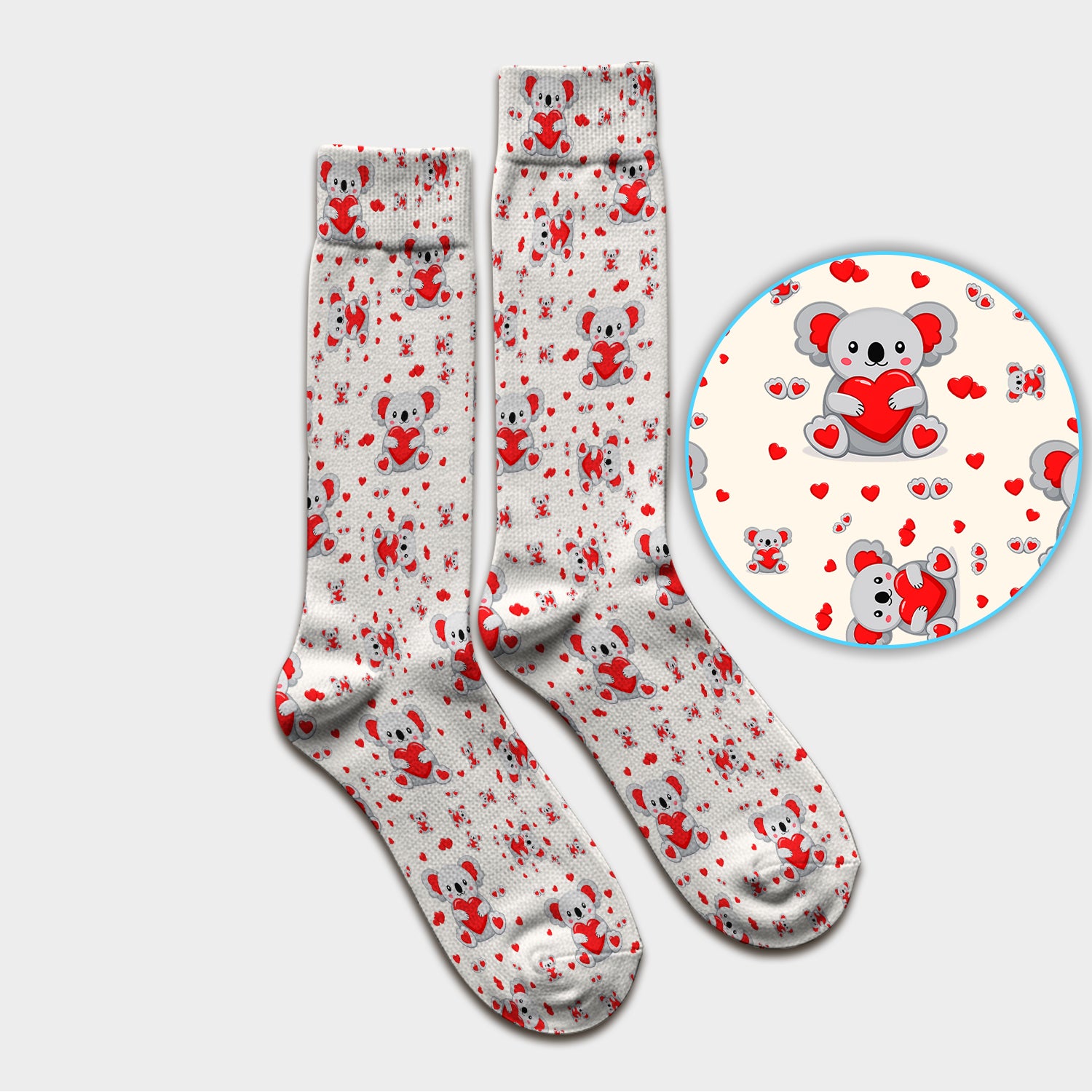 Valentine Cute Koala Heart Pattern Socks, Socks for Nurse Doctor