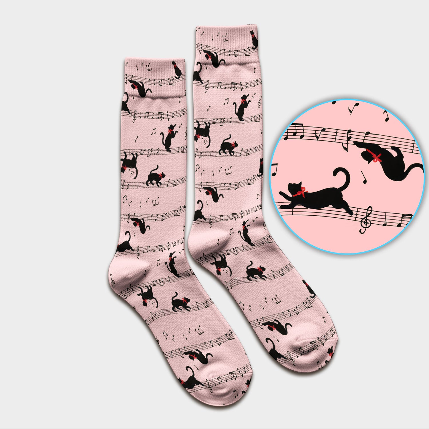 Cute Dancing Black Cat Music Staff Pattern Scrub Socks, Socks for Nurse Doctor