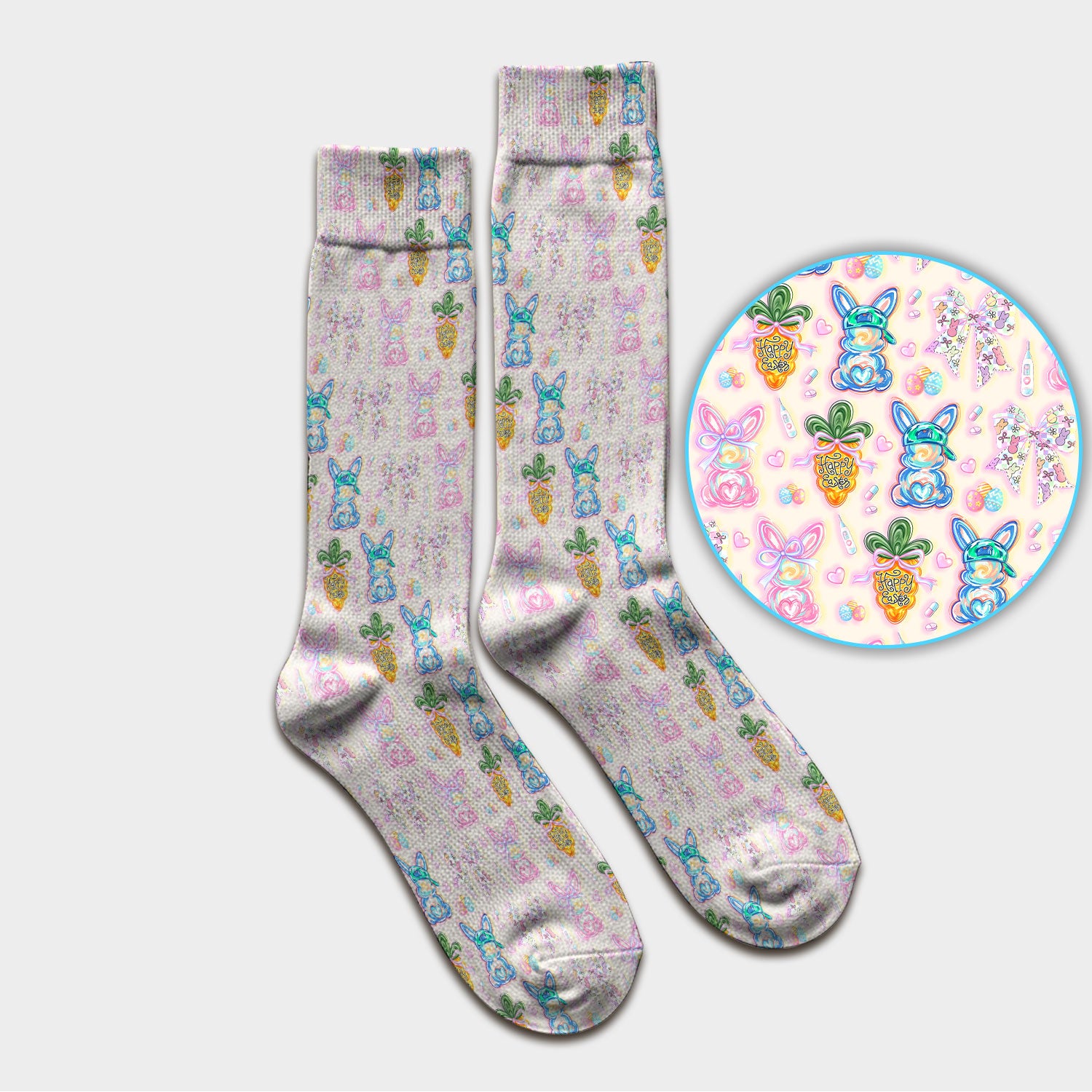 Easter Bunny Carrot Bow Floral Print Socks, Breathable Fabrics Medical Uniform