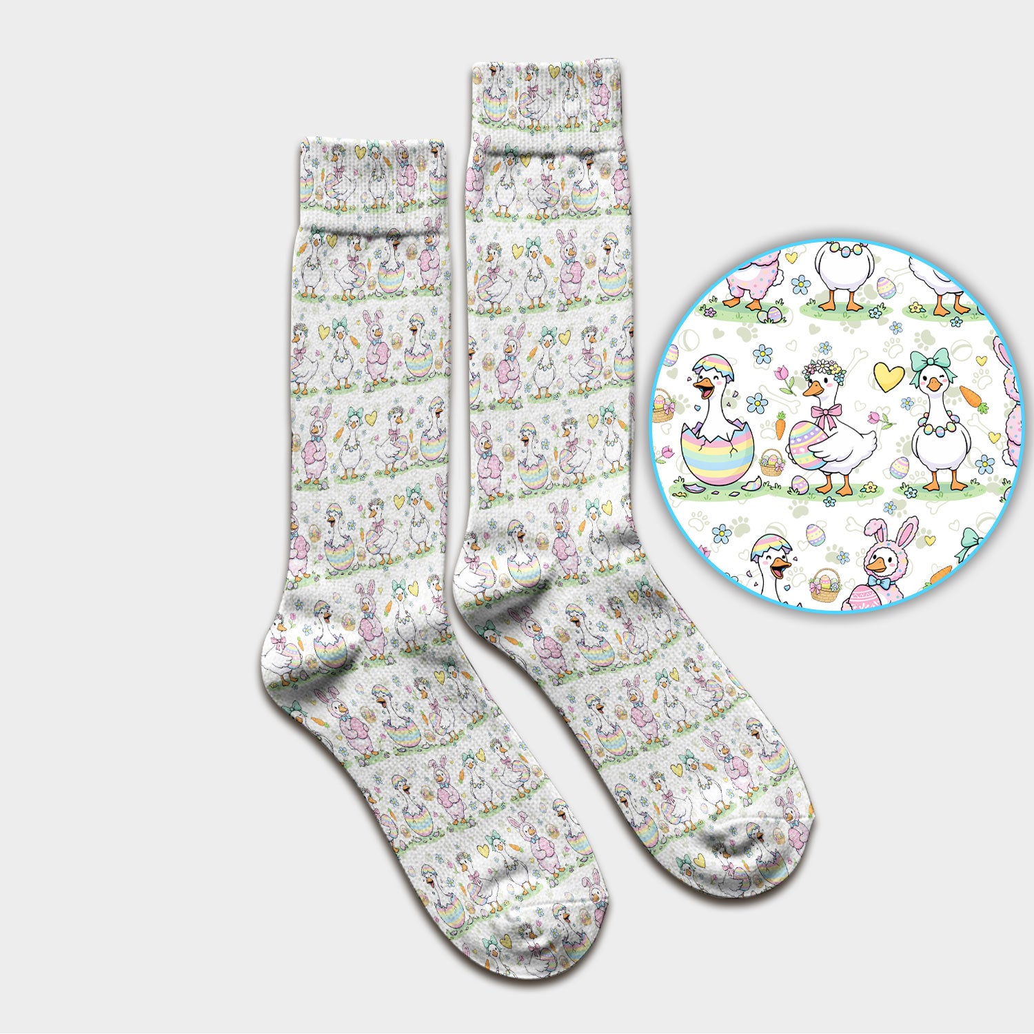 Easter Goose Bunny Egg Print Socks, Breathable Fabrics Medical Uniform