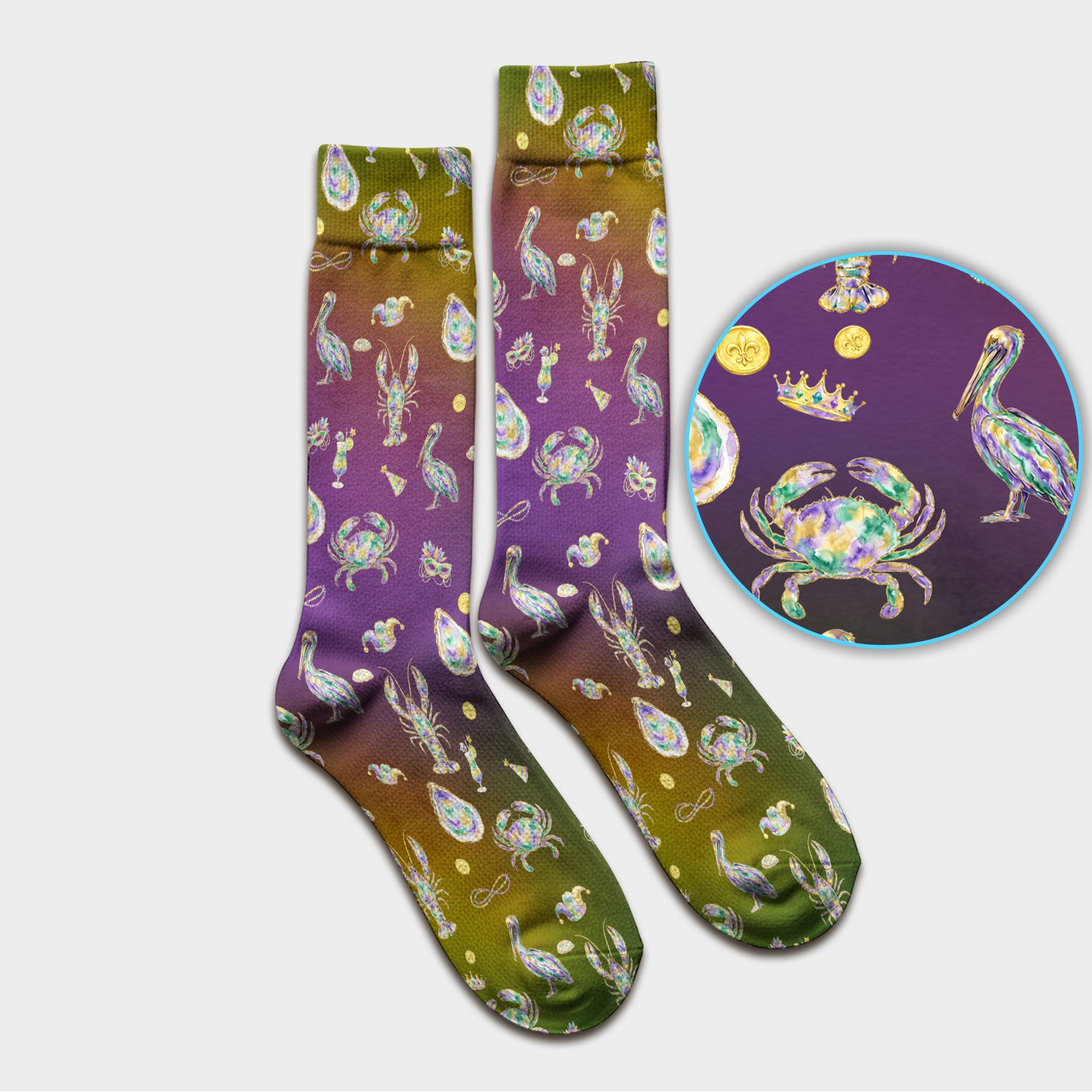 Mardi Gras Seafood Nurse Scrub Socks, Comfortable Uniform Scrubs For Nursing
